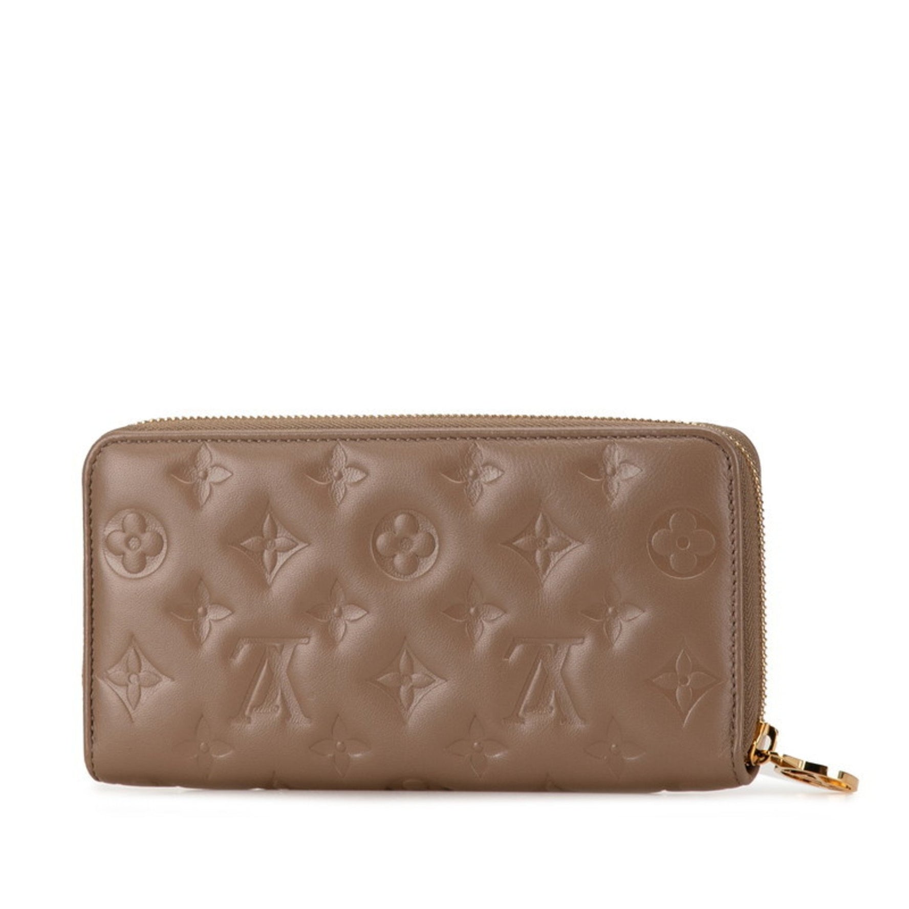 Louis Vuitton Monogram Embossed Zippy Wallet Long Taupe Beige Lambskin