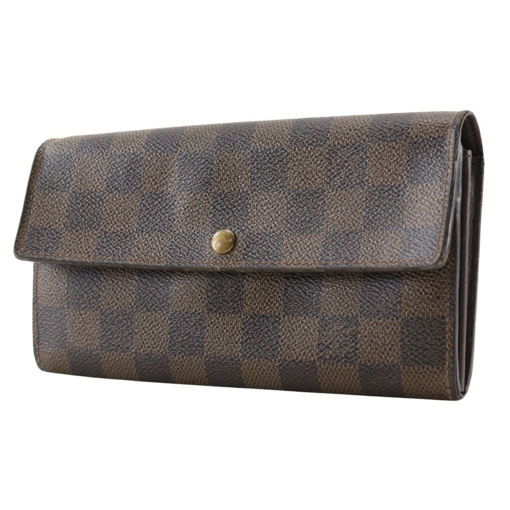 Louis Vuitton Pochette Porto Monnet Credit Long Wallet Damier Canvas 2005 Snap Button
