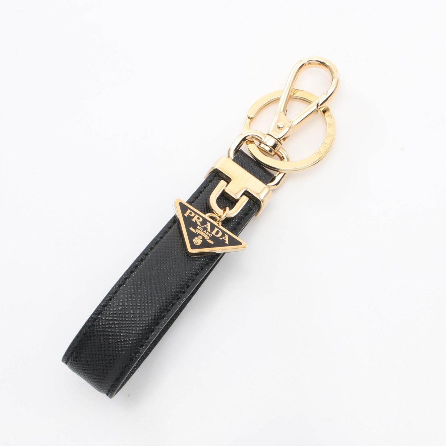 PRADA SAFFIANO Keychain Saffiano Leather GP Men's Women's Gold Black 1PP185053F0002