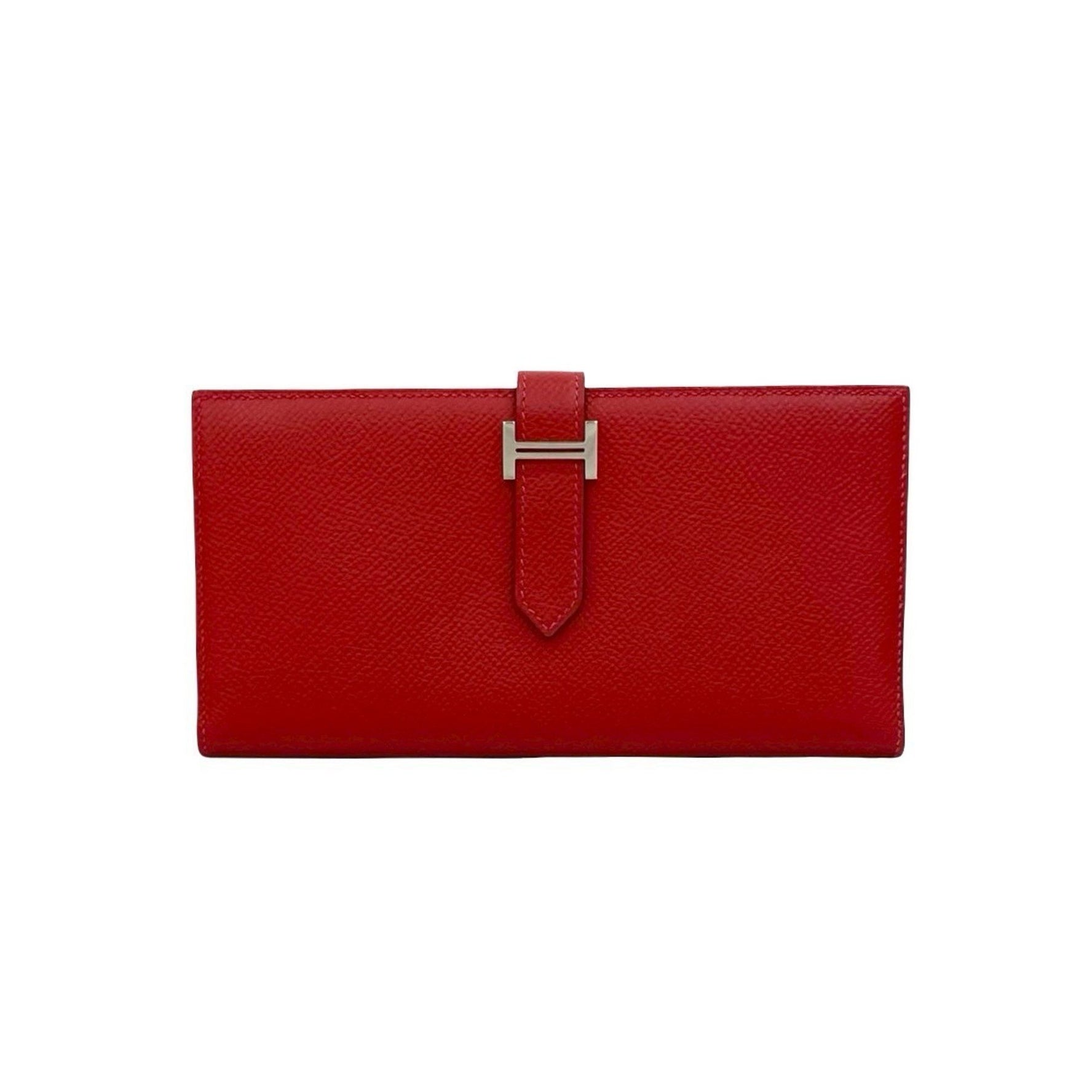 Z-stamped HERMES Bearn Soufflet Epsom Leather Bifold Long Wallet/Bill Compartment Red