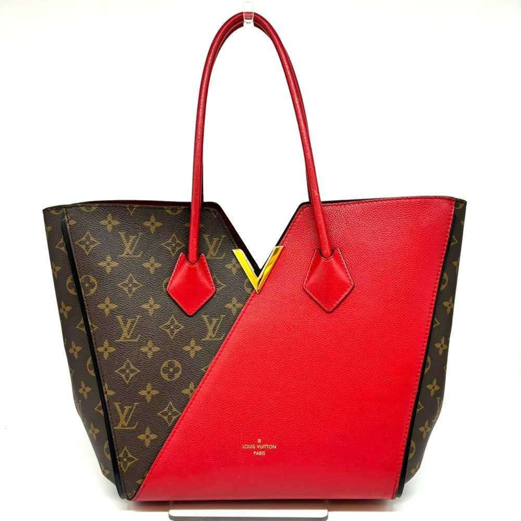 Louis Vuitton Kimono MM Monogram Brown x Red Tote Bag Leather Suede