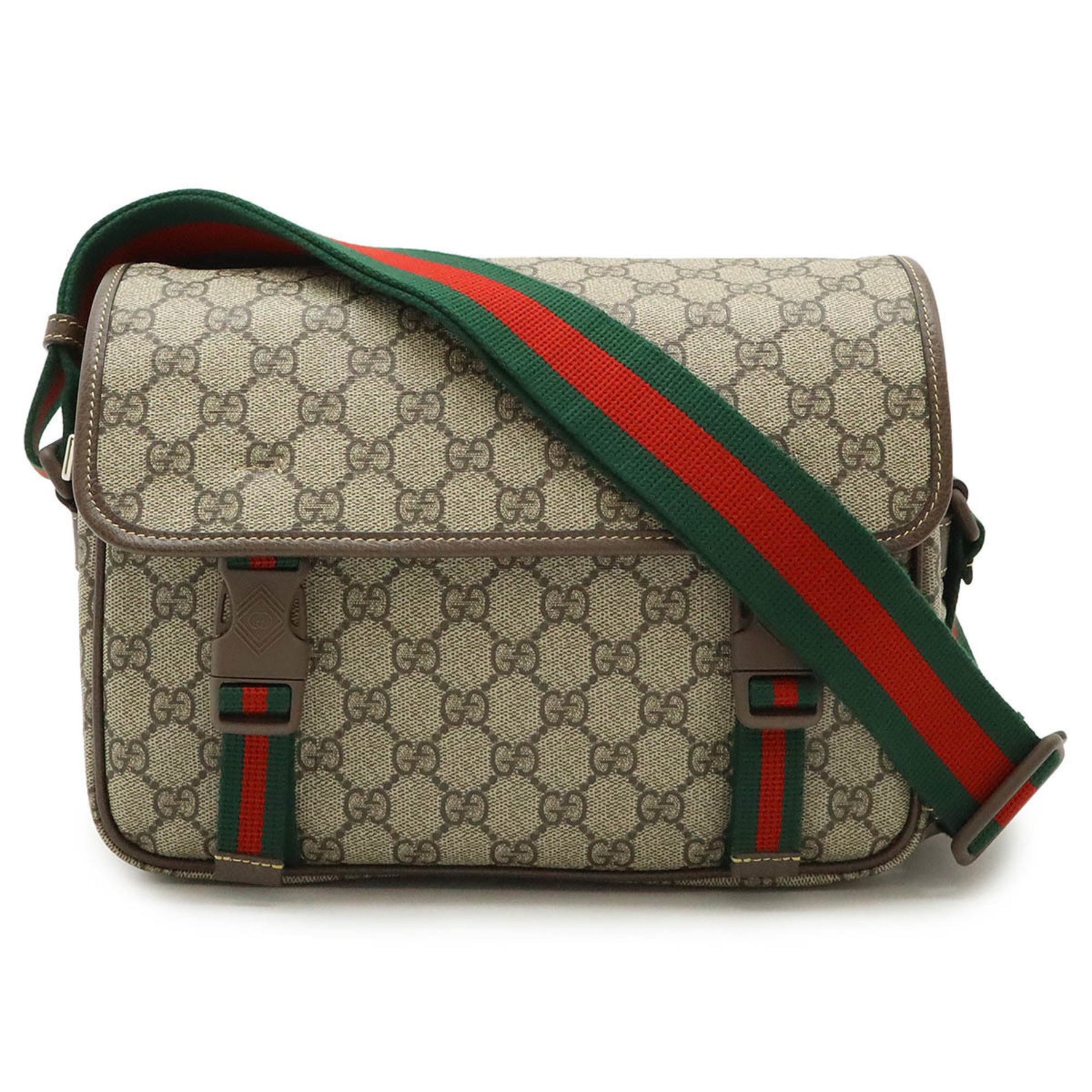 GUCCI GG Supreme Sherry Line Bag Shoulder PVC Beige Mocha Brown Green Red