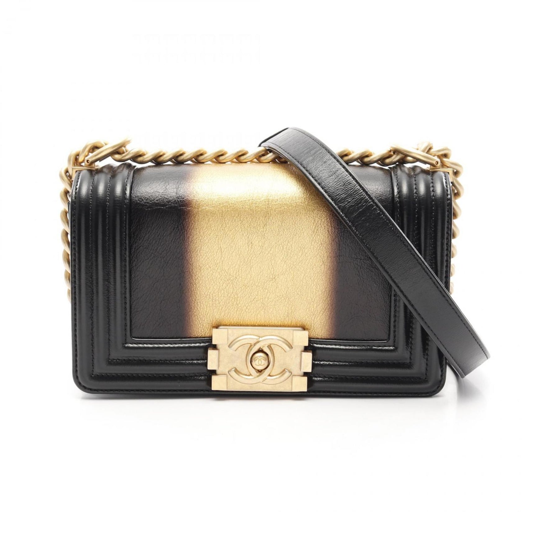CHANEL Boy Small Shoulder Bag Leather Gold