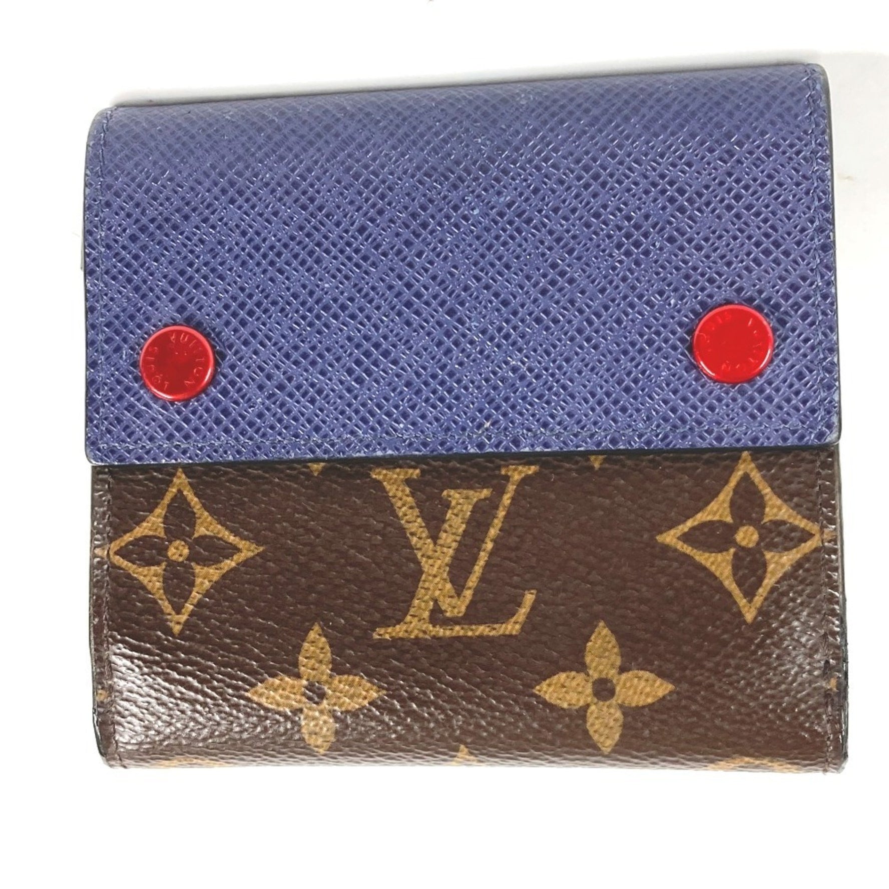 Louis Vuitton Monogram & Taiga Compact Wallet Bi-fold Canvas Men's Brown