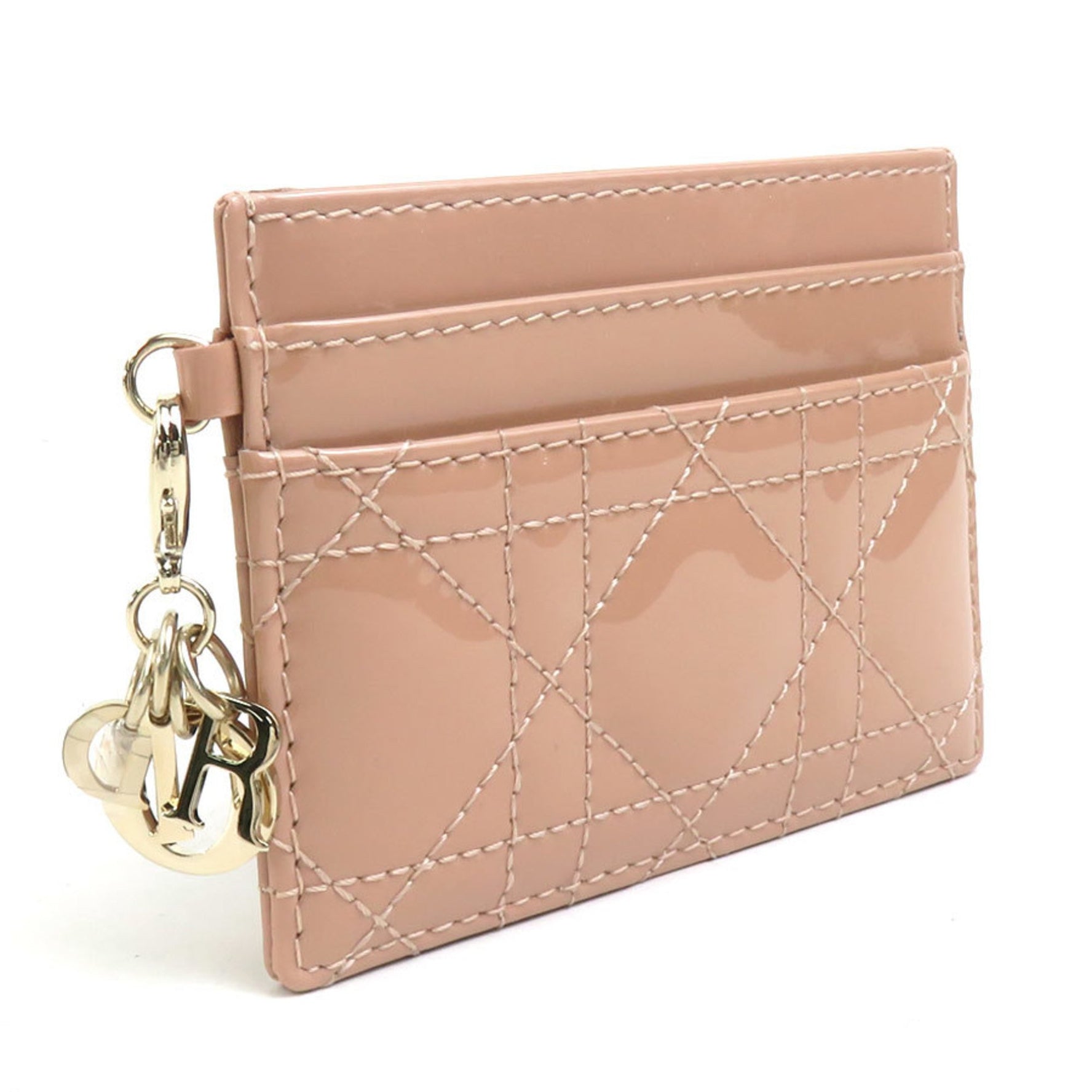 Christian Dior Business Card Holder/Card Case Holder Enamel Pink Beige