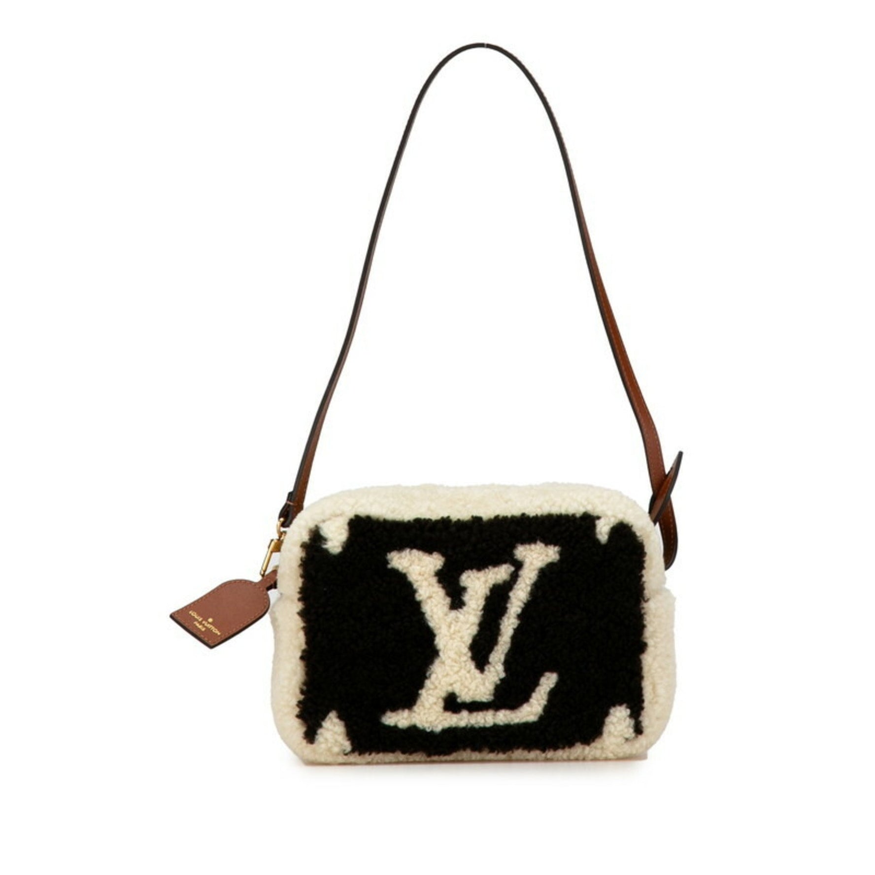 Louis Vuitton Monogram Teddy Beach Pouch Cream Beige Brown Boa Leather LOUIS VUITTON
