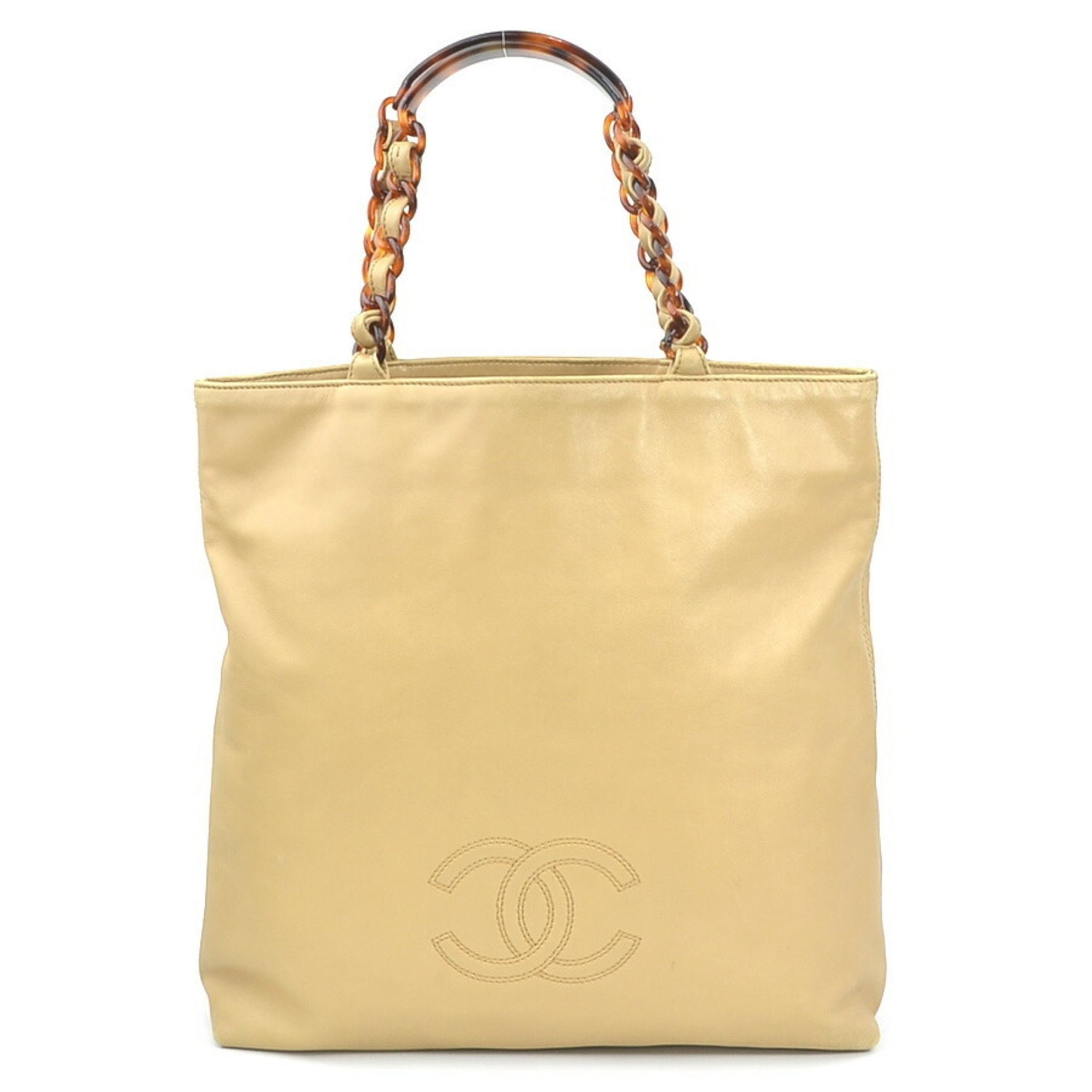 CHANEL handbag tote bag with Coco mark, leather and plastic, beige brown