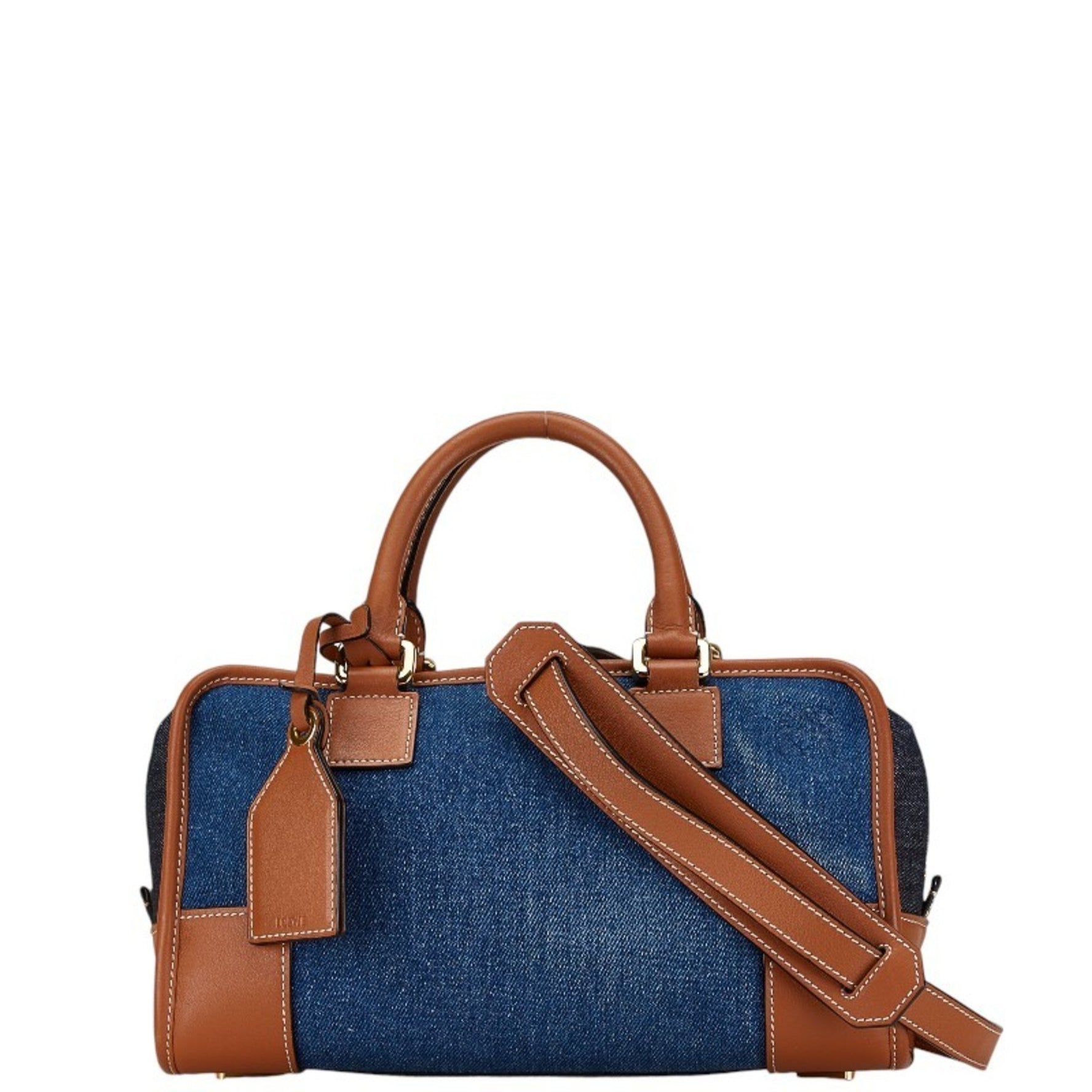 LOEWE Amazona 28 Handbag Shoulder Bag Blue Brown Denim Leather