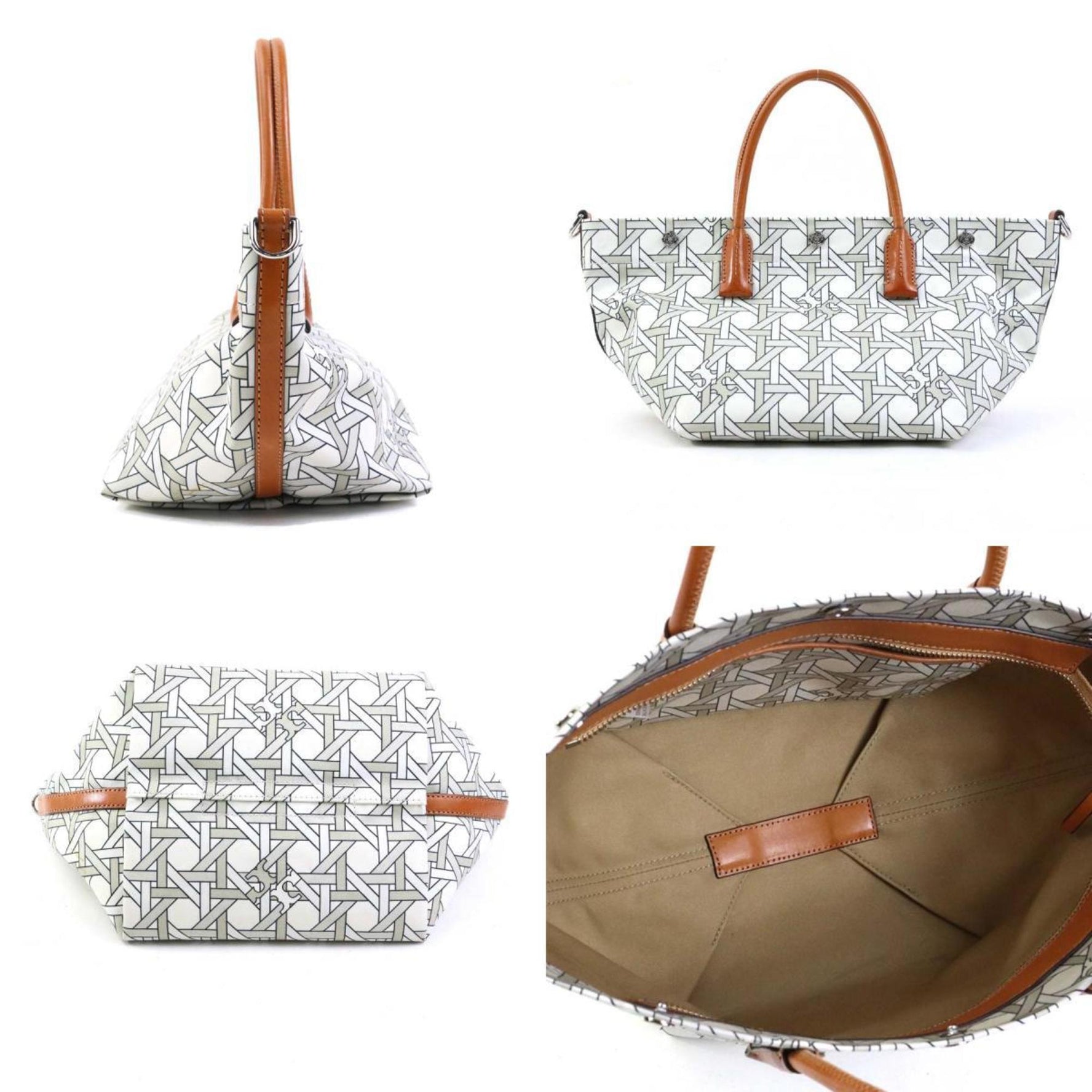 Tory Burch handbag shoulder bag nylon canvas leather white x brown
