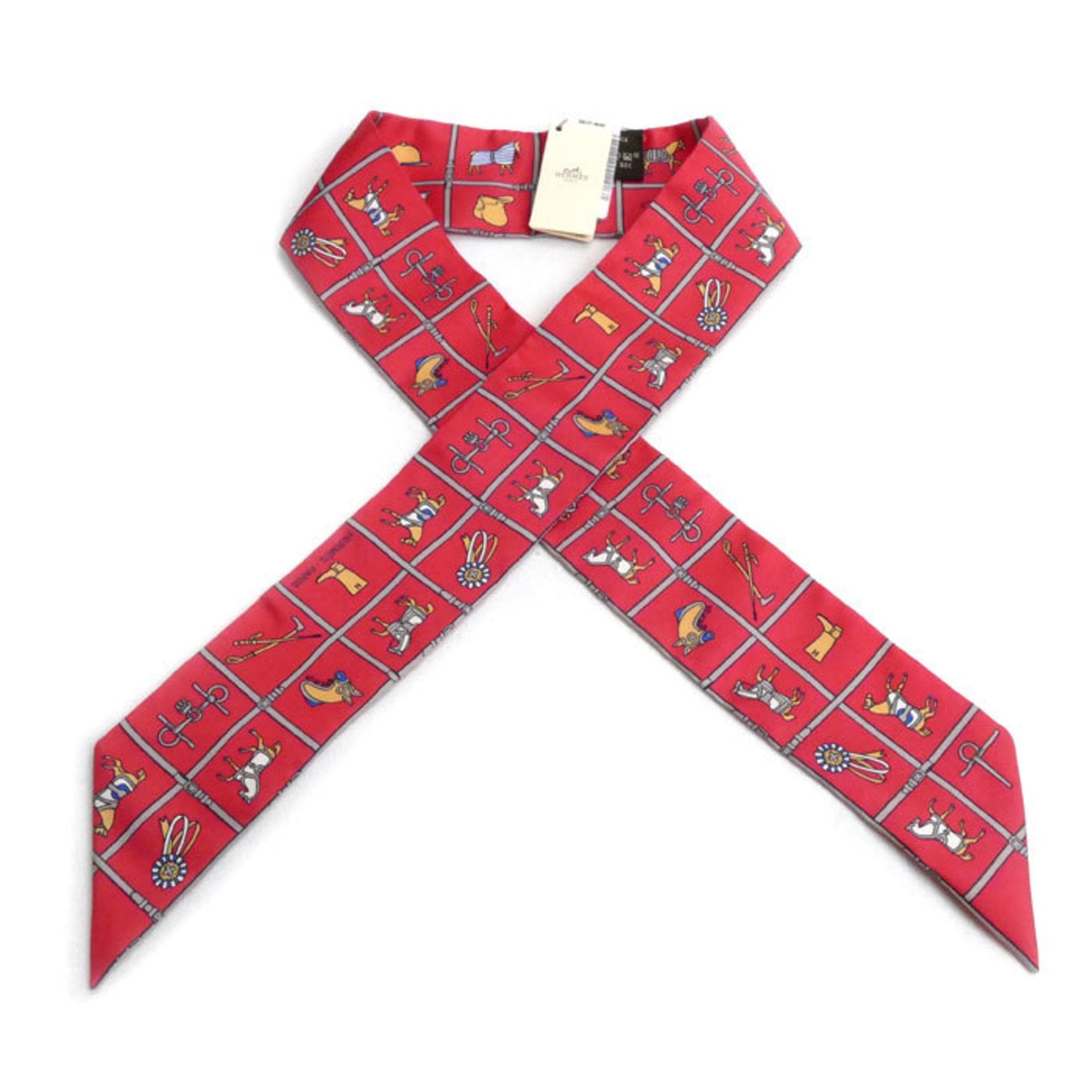 HERMES Twilly COUVERTURES ET TENUES Scarf Muffler Grenadine/Camel/Blue 11