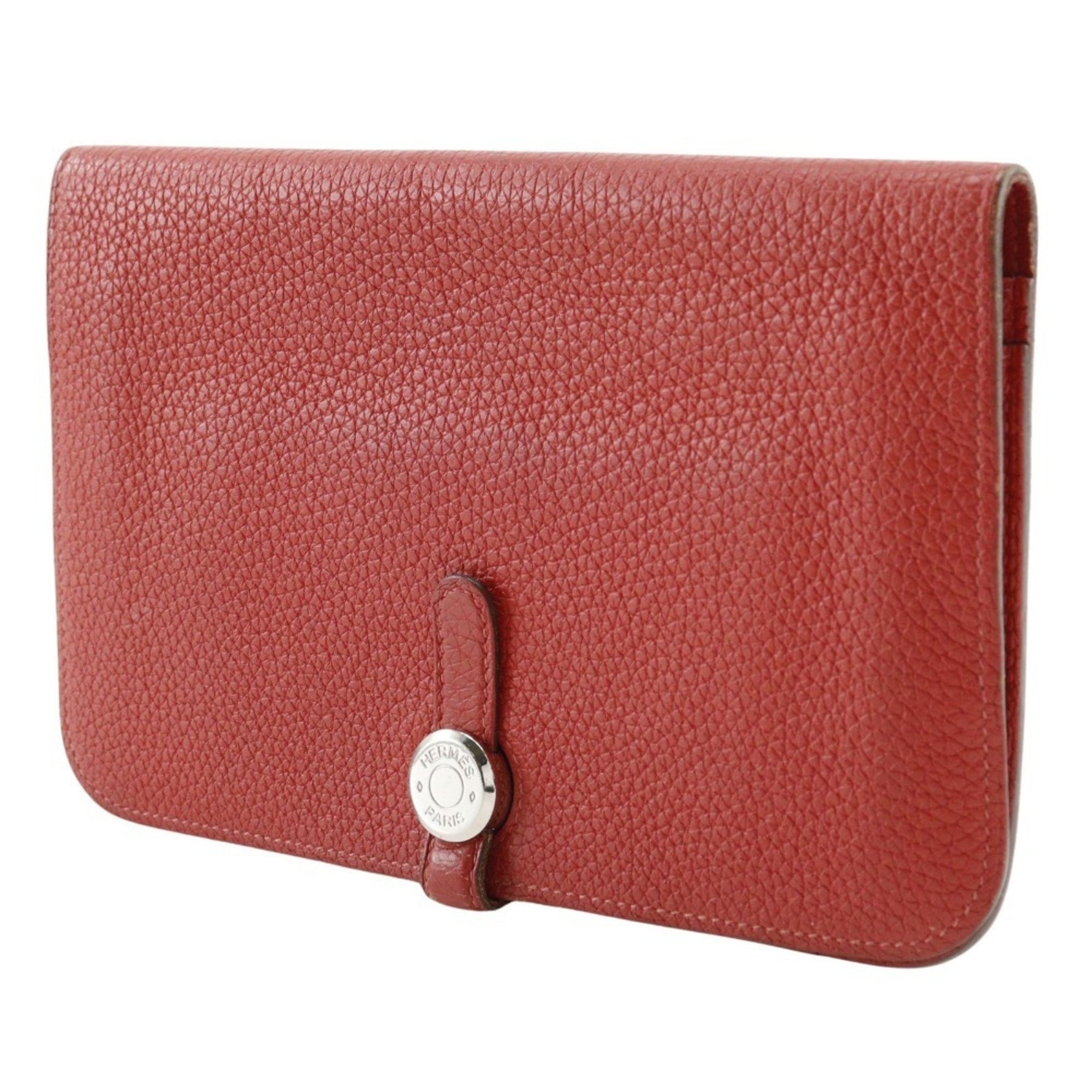 Hermes Dogon GM Long Wallet Taurillon Clemence 2014 Red □R Belt Clasp Ladies