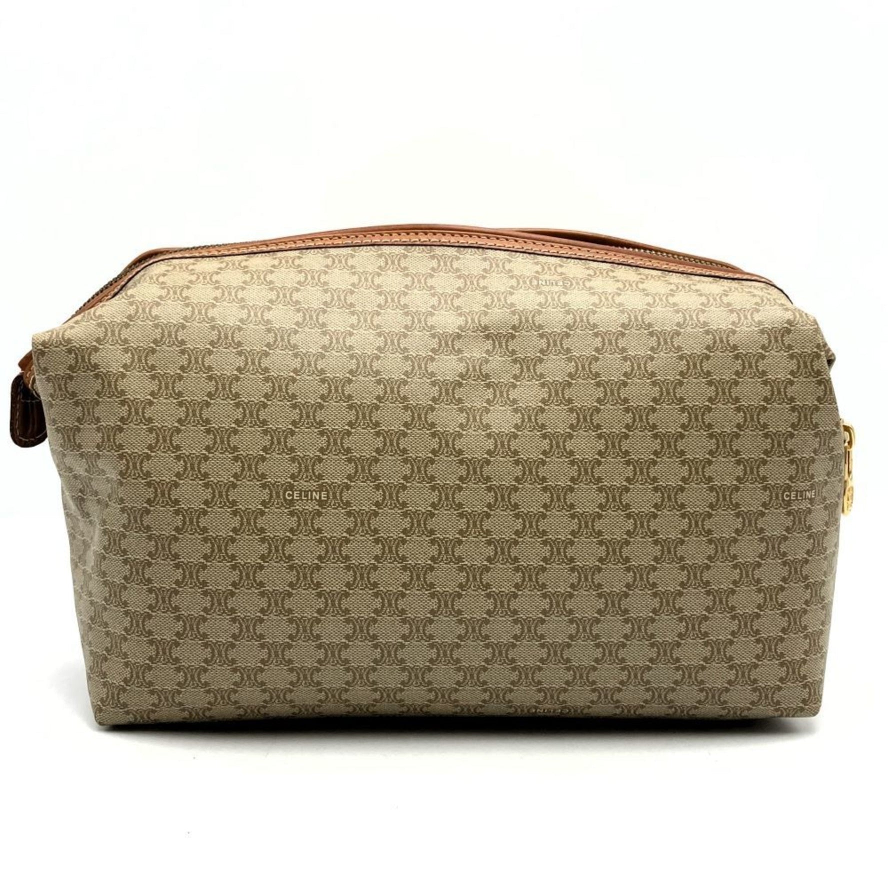 CELINE Pouch Clutch Bag in Macadam Beige and Brown Leather