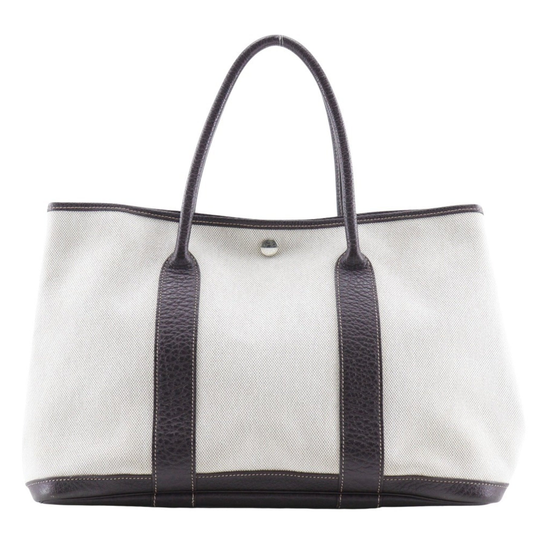 Hermes Garden PM Tote Bag Toile H x Buffle Marron 2004 Beige/Brown □H Snap Button Party