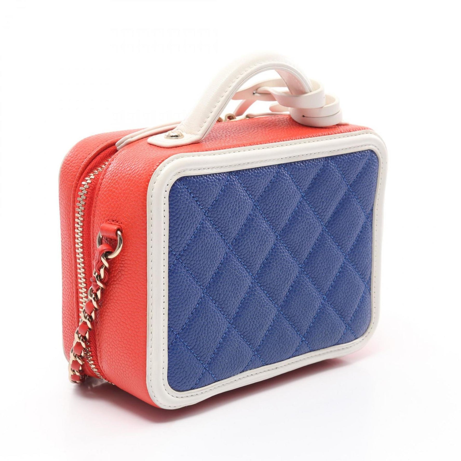 Chanel CC Filigree Small Vanity Bag, Shoulder Grained Calfskin Leather, Blue, Red, White