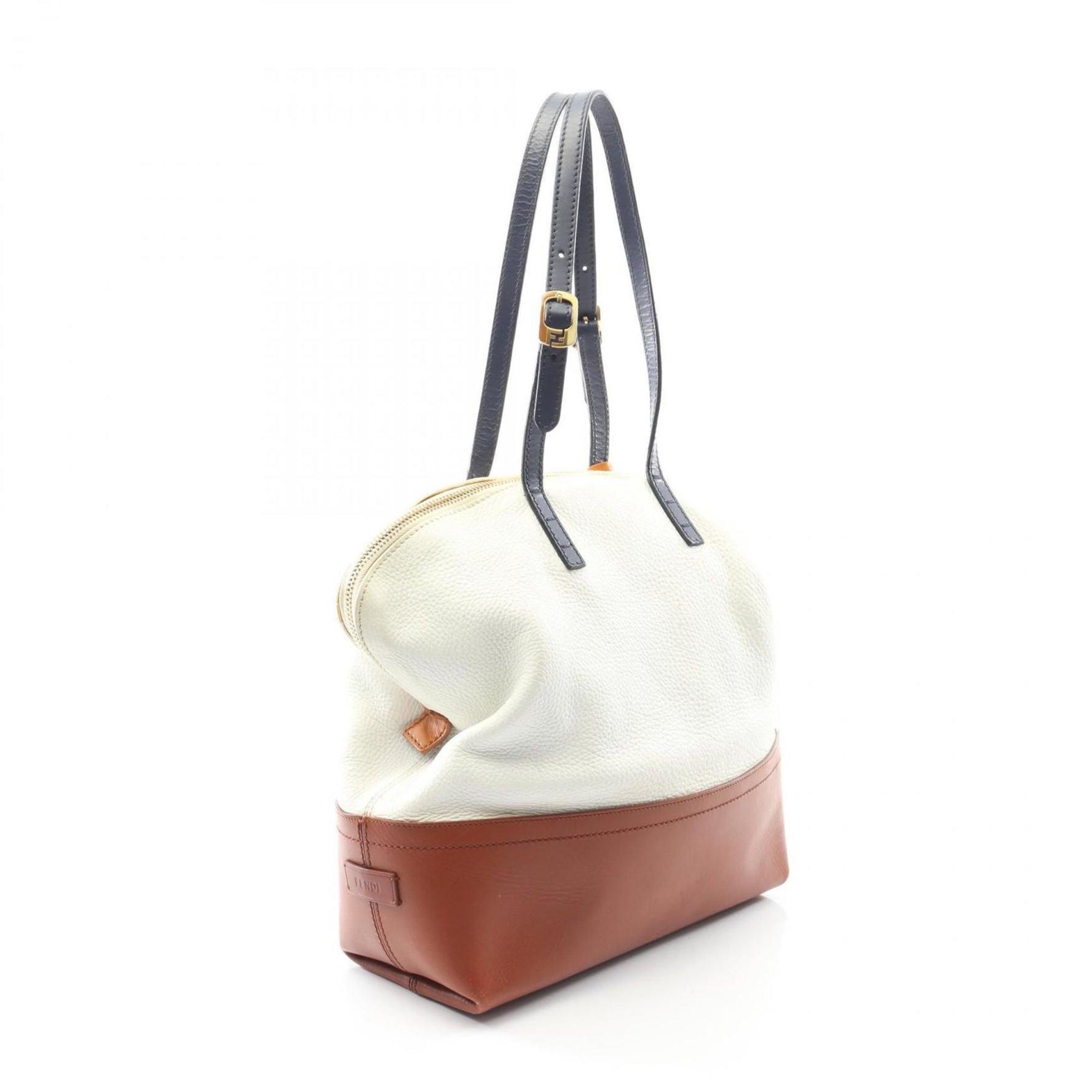 Fendi Pecan Shoulder Bag, Leather, White, Brown, Navy