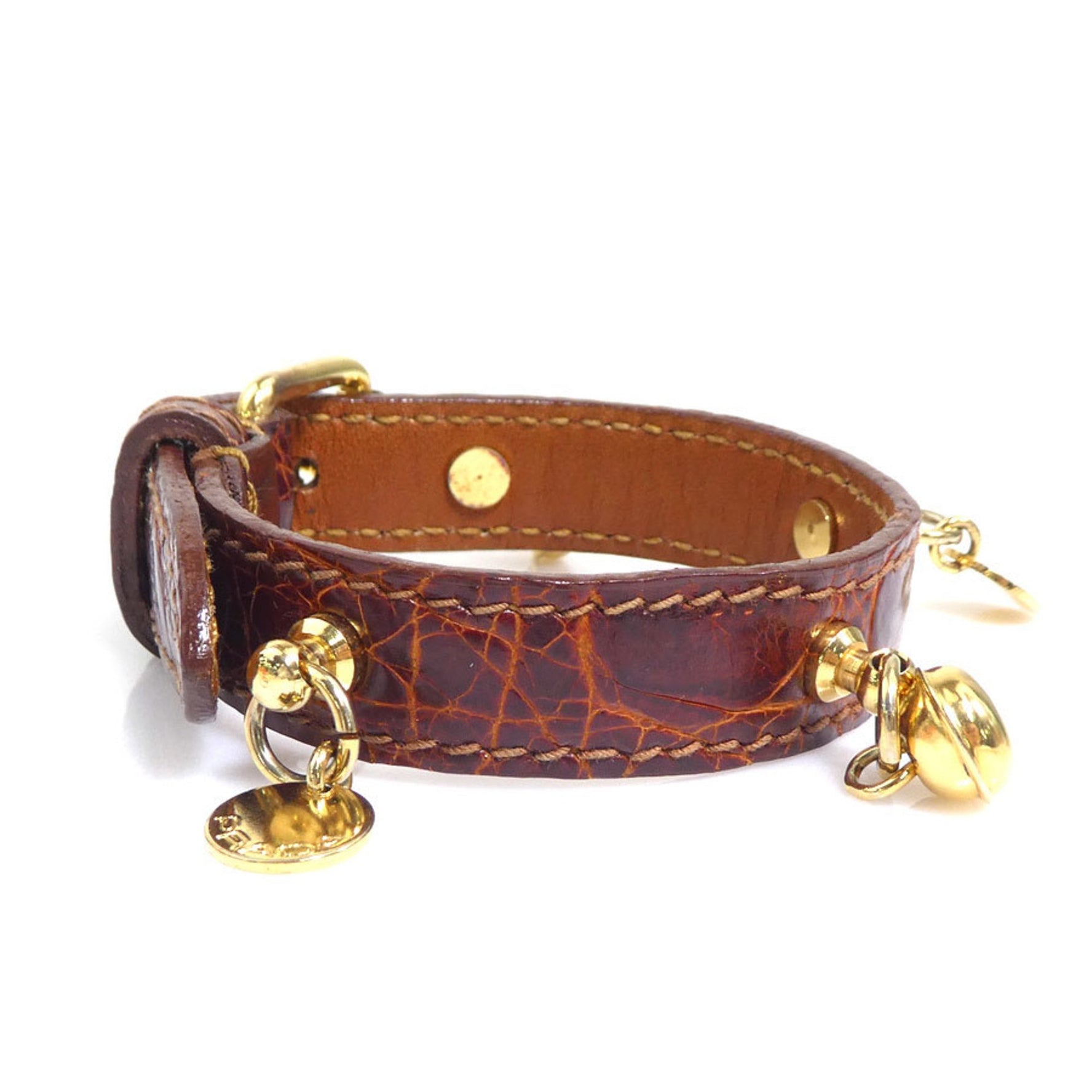 Prada Bracelet in Embossed Leather and Metal, Brown Gold
