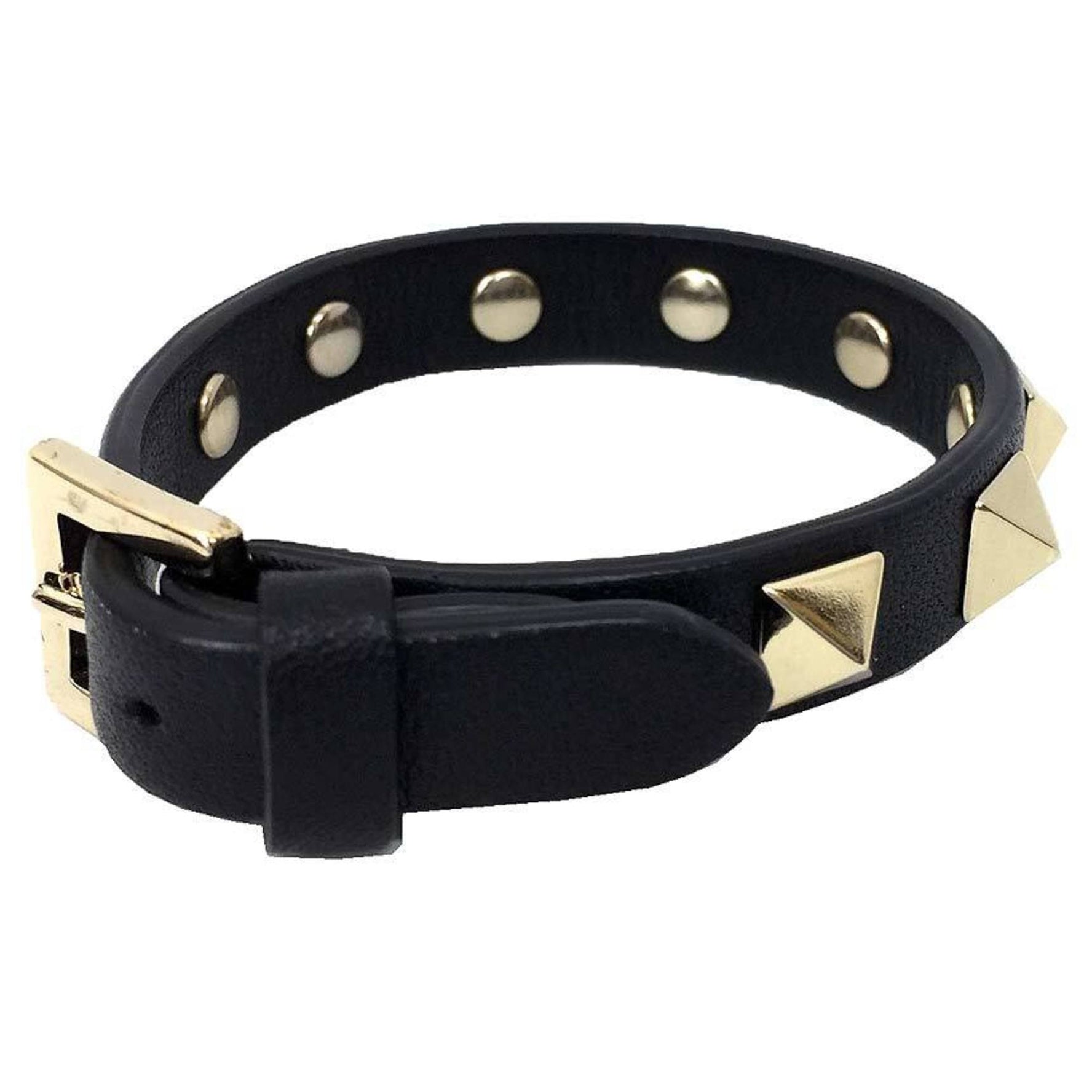 Valentino Garavani Rockstud Bracelet Leather Black x Champagne Gold