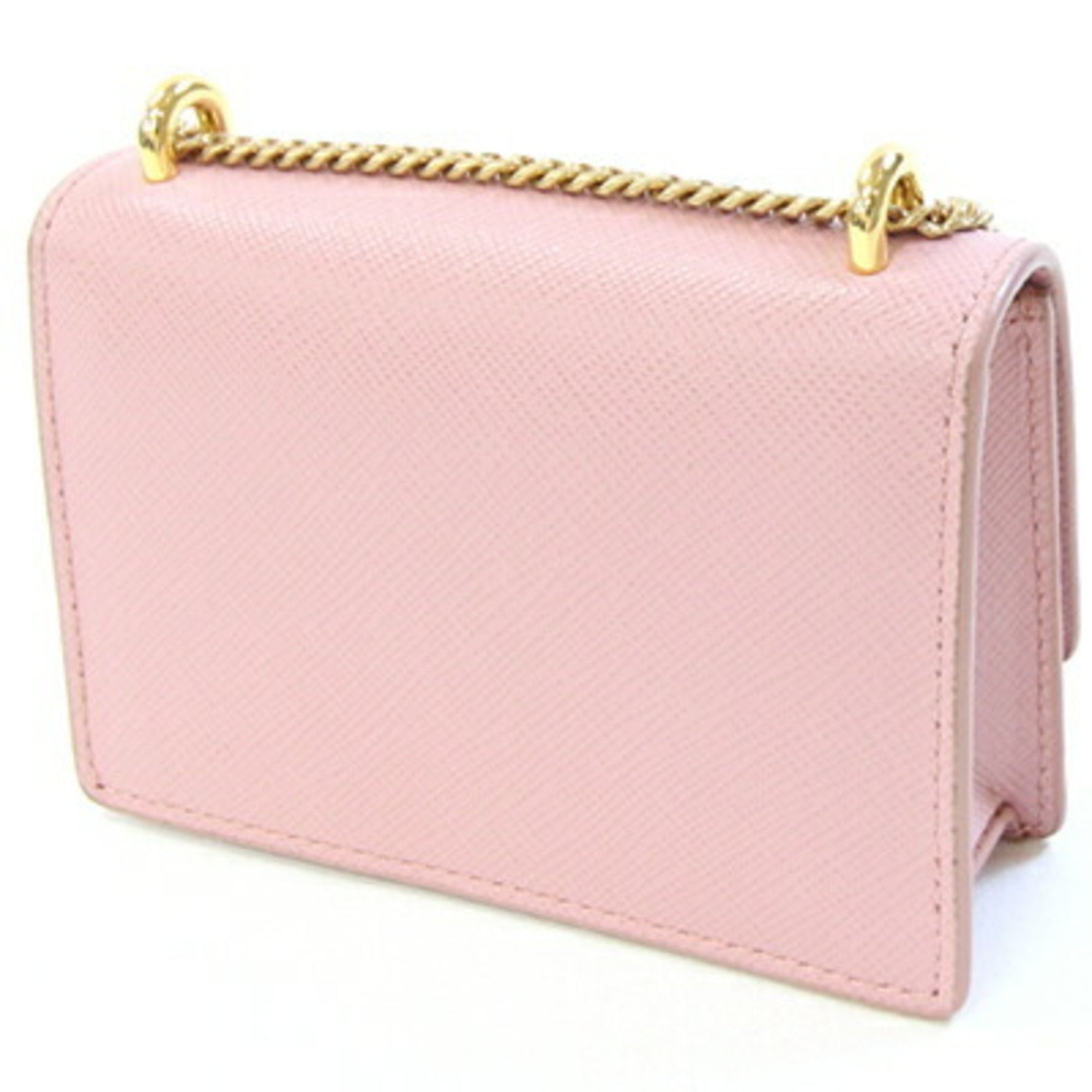 Prada Shoulder Bag with Chain Strap 1MR017 Pink Leather Saffiano Triangle Pochette Women's PRADA