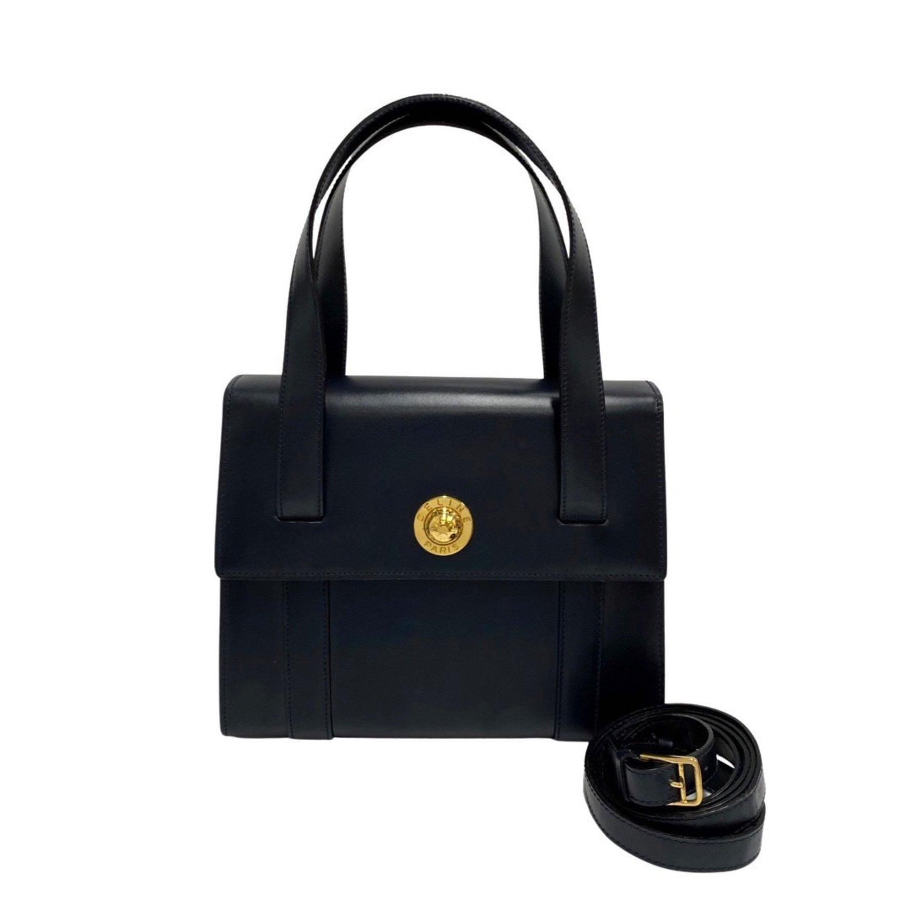 CELINE Vintage Star Ball Metal Fittings Calf Leather Genuine Handbag Shoulder Bag