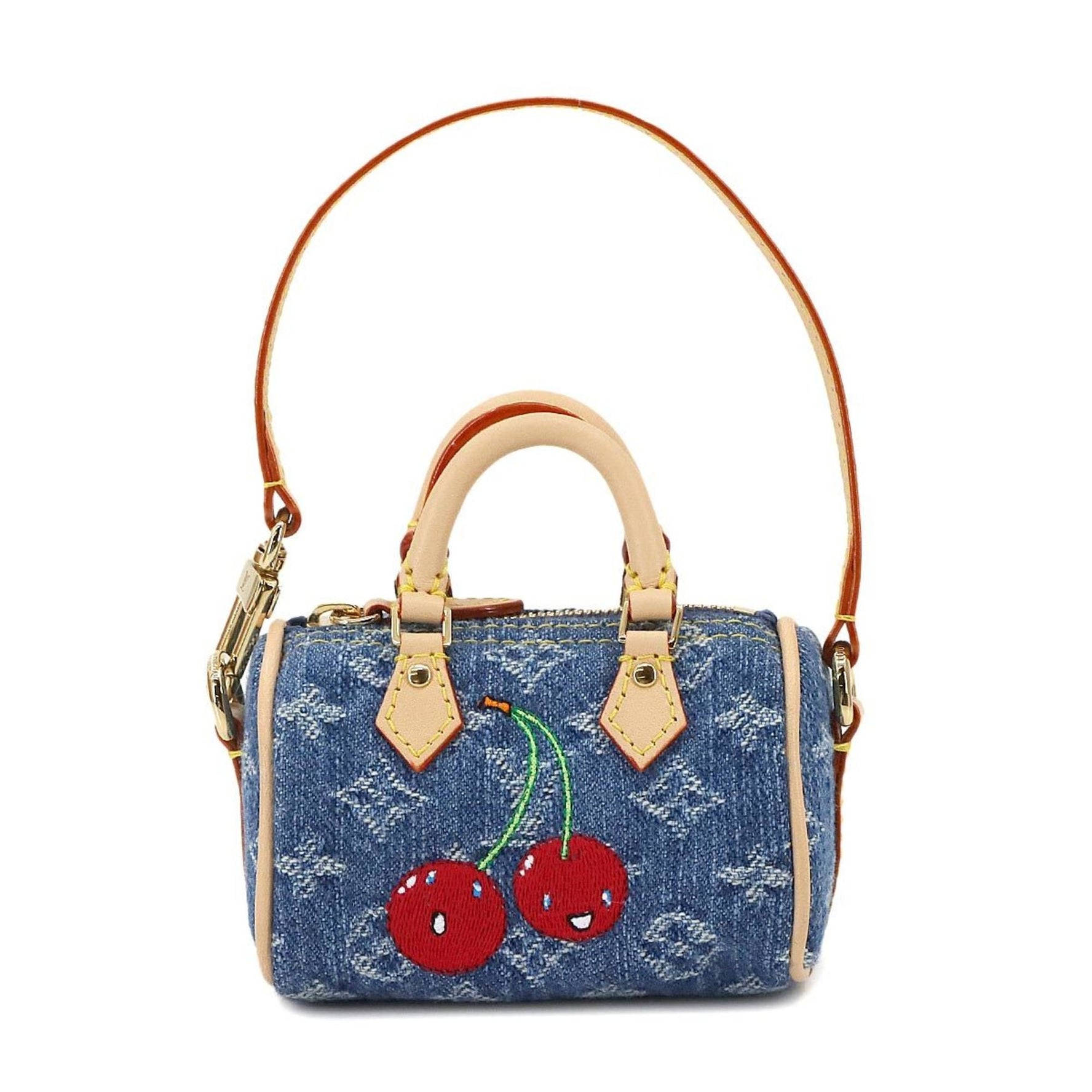 Louis Vuitton LV x TM Bag Charm Micro Speedy Keychain Monogram Cherry Denim Blue