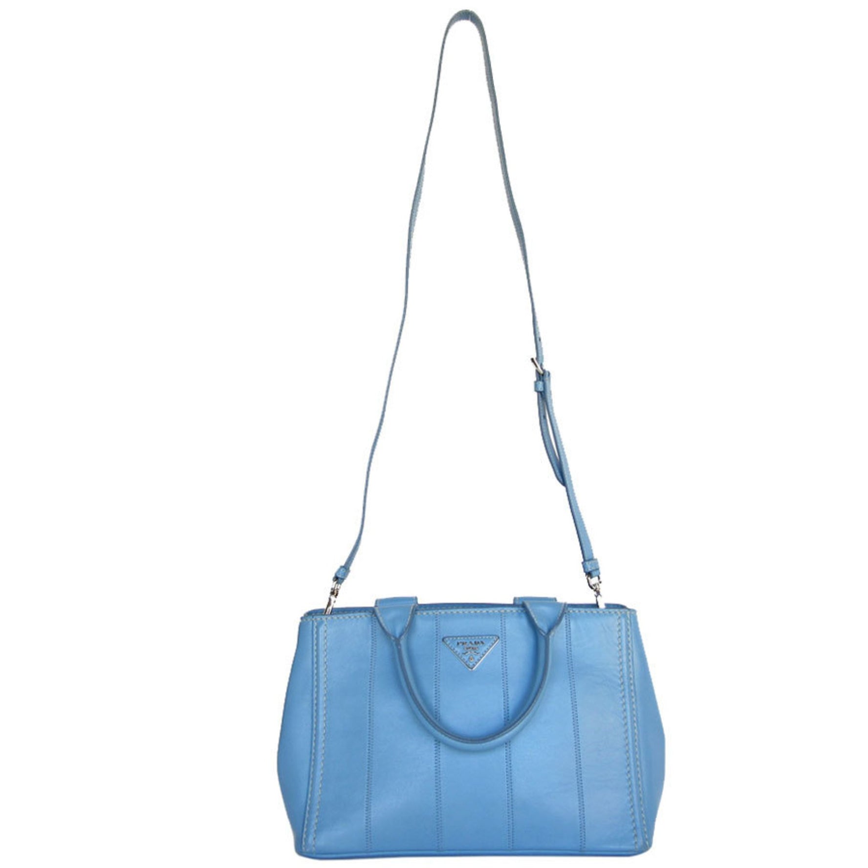 PRADA handbag shoulder bag leather light blue silver ladies s0385j