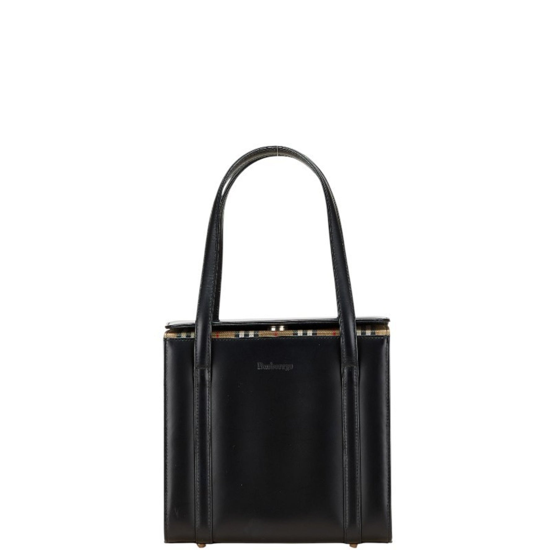 Burberry Nova Check Shadow Horse Square Handbag in Leather