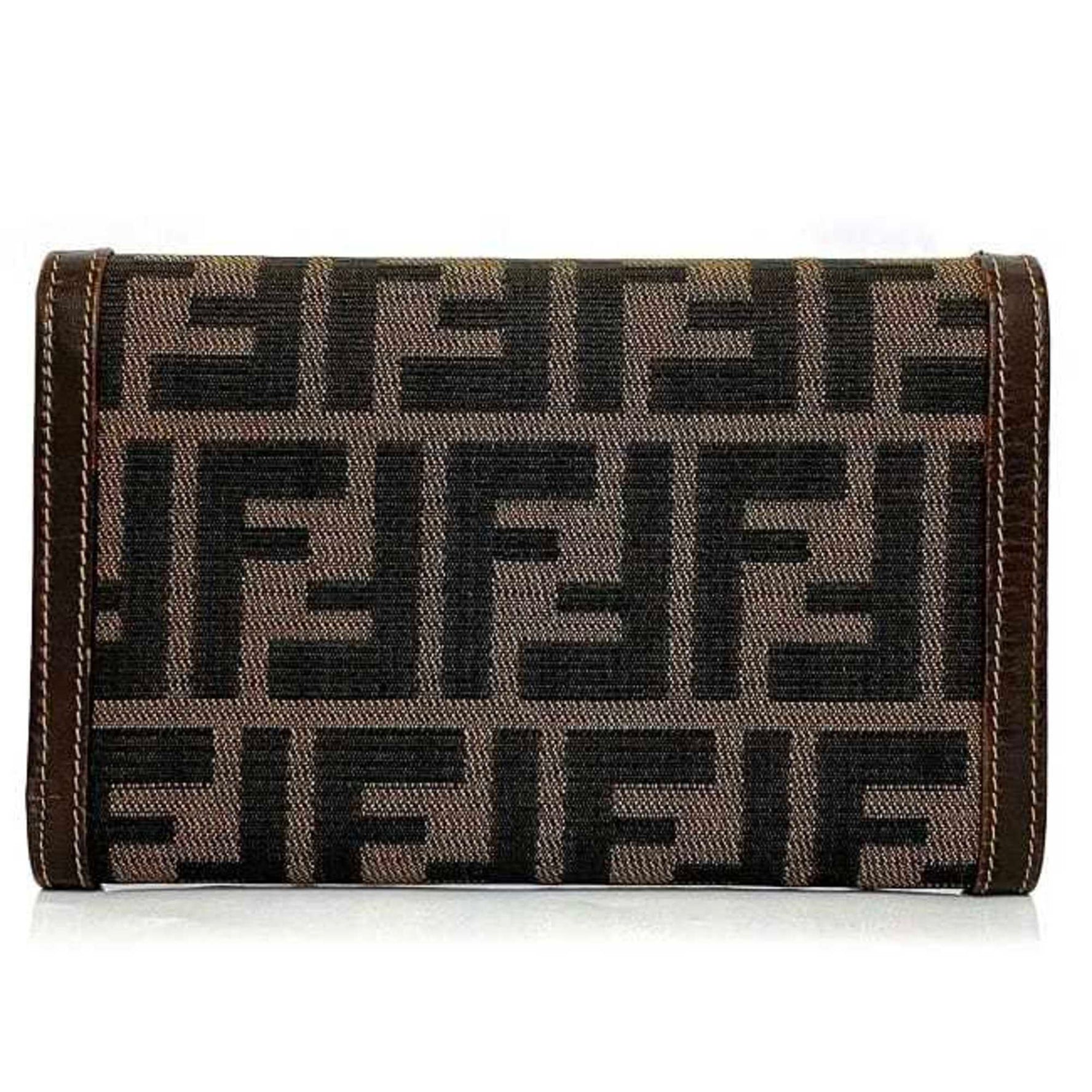 FENDI Trifold Wallet Khaki Brown Zucca 2266 078 FF Canvas Leather Compact Folding Unisex