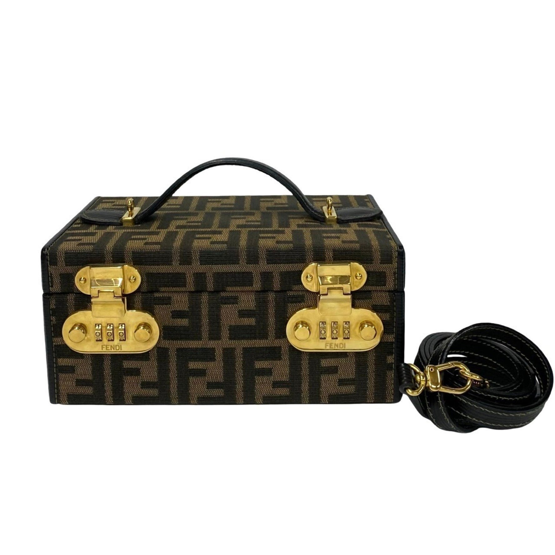 FENDI Dial Lock Vanity Bag with Zucca FF Pattern, Canvas and Leather, Handbag/Shoulder Bag, Brown