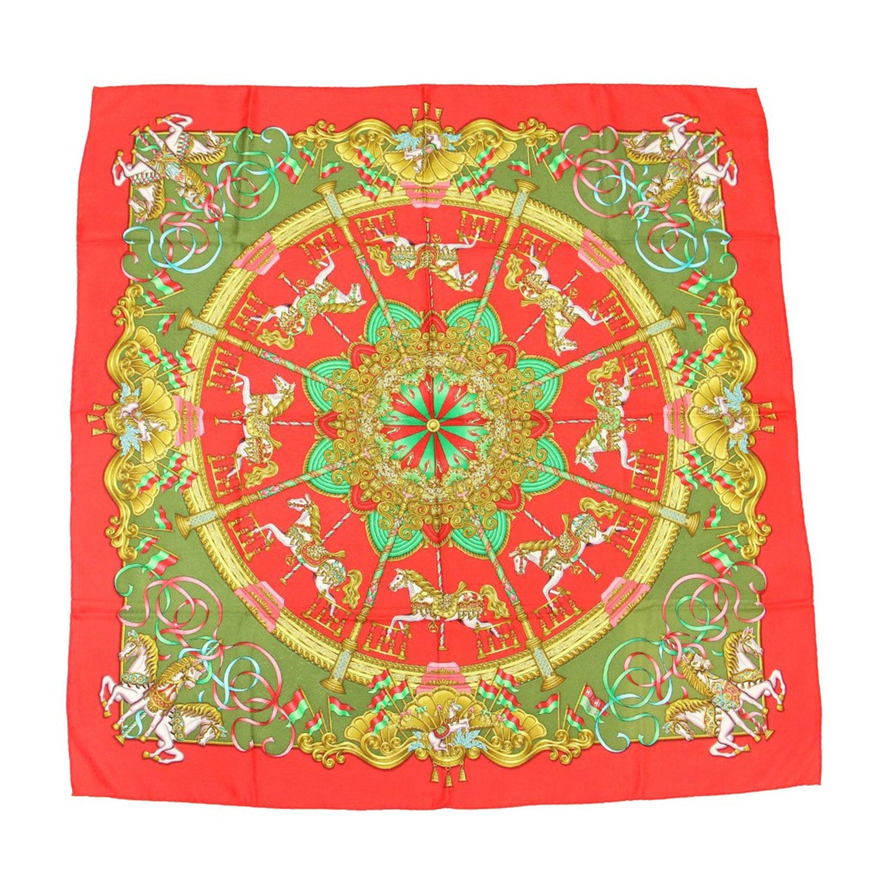 HERMES Carre 90 Silk Scarf Muffler LUNA PARK Amusement Park Large Red