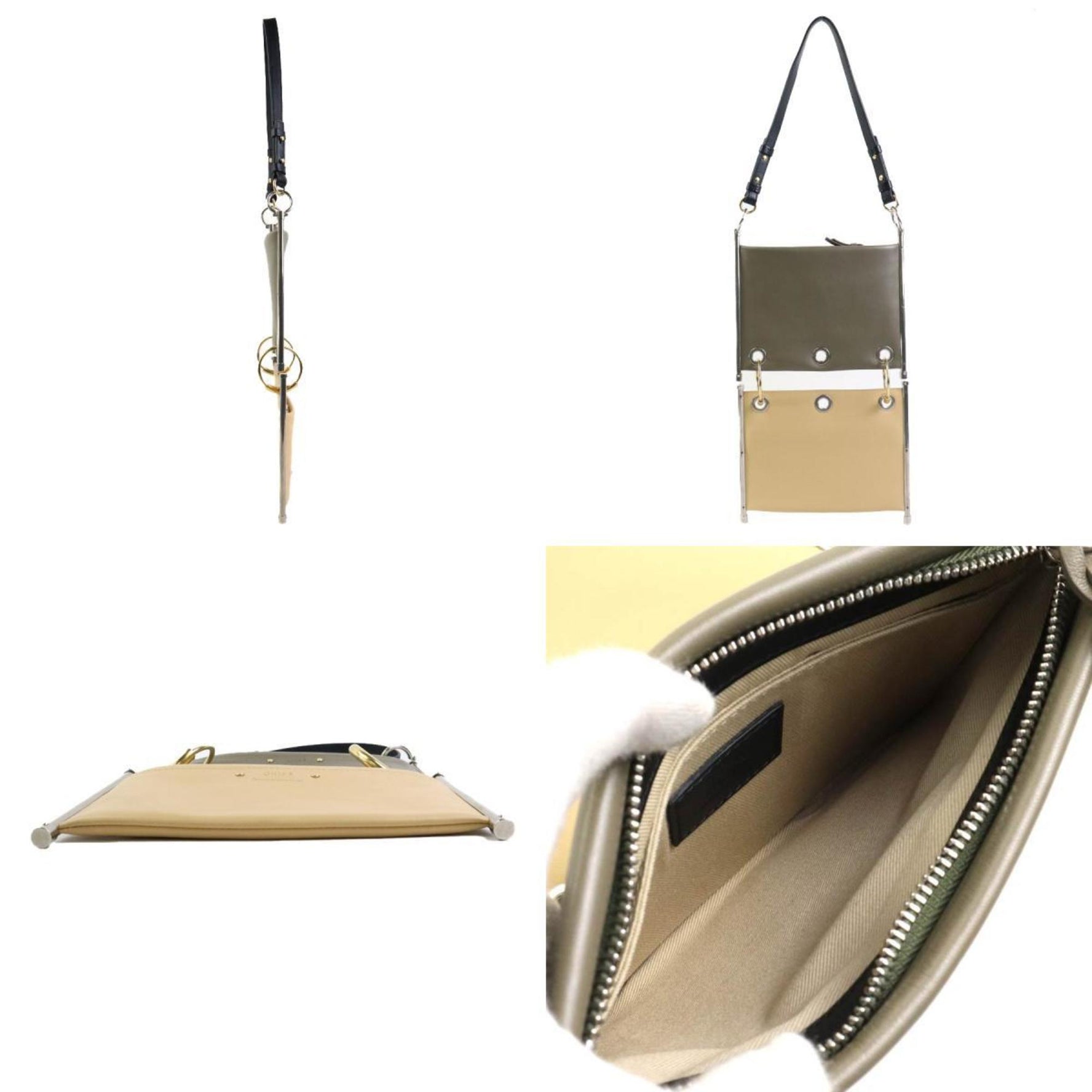 Chloé Chloe Shoulder Bag Clutch Leather Beige x Gray Ladies