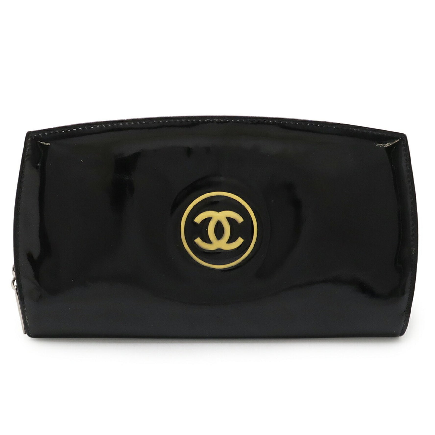 CHANEL Makeup Coco Mark Round Long Wallet Enamel Patent Leather 7662
