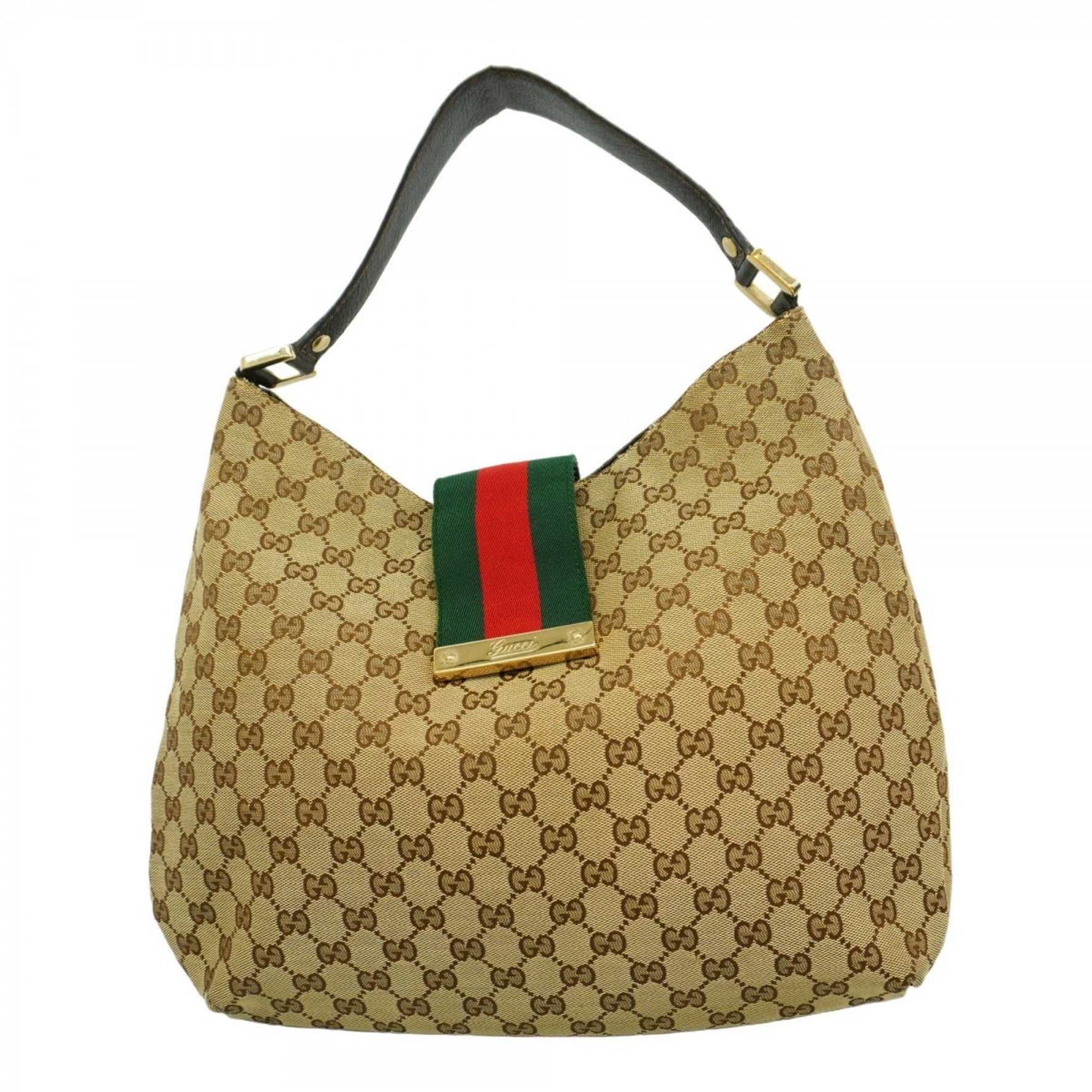 Gucci GG Canvas Sherry Line Shoulder Bag Beige Brown
