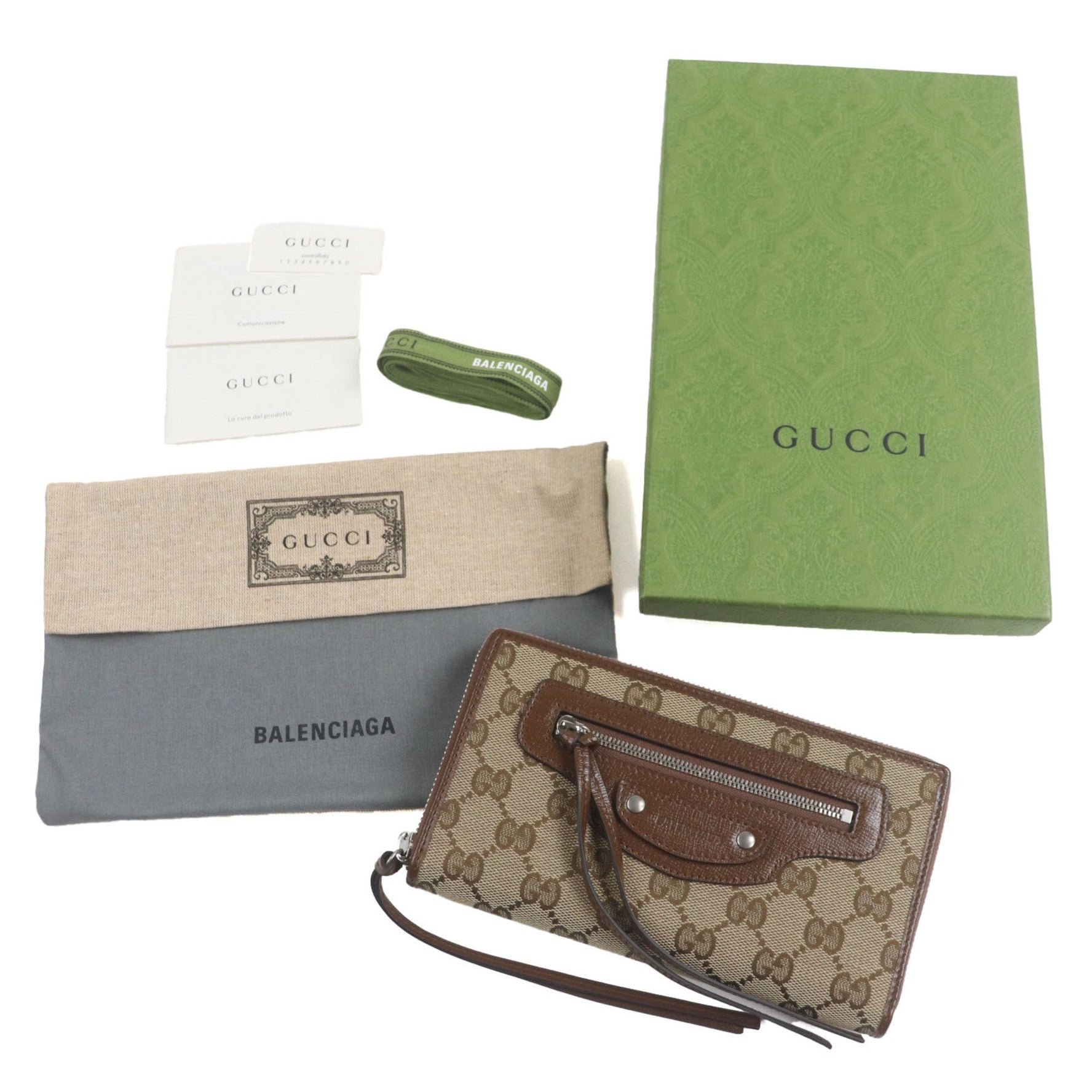 GUCCI BALENCIAGA The Hacker Project Neoclassic Canvas and Leather GG Print Round Zip Wallet, with Box Dust Bag, Made in Italy