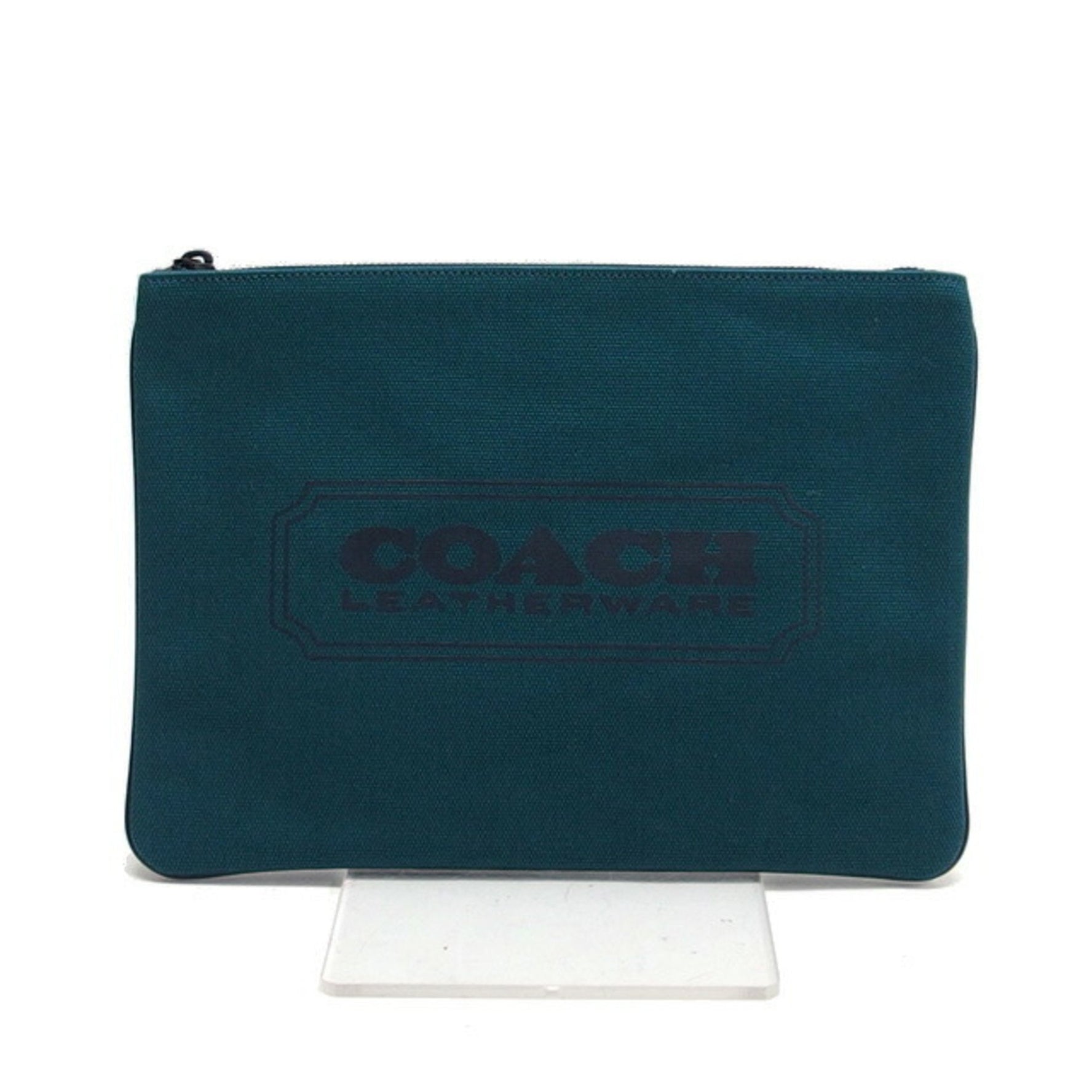 Coach canvas clutch bag pouch dark green