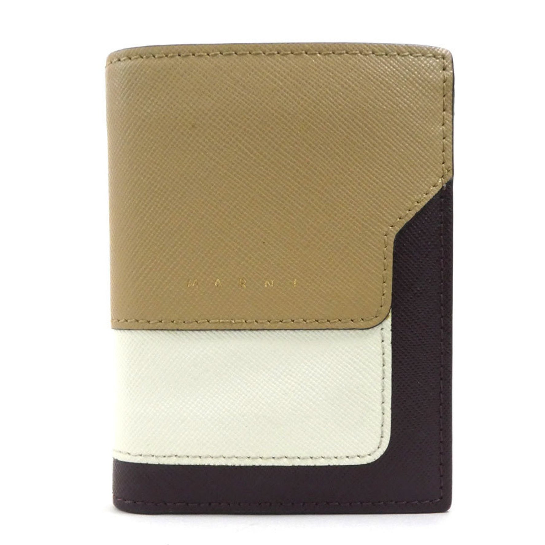 Marni Bifold Wallet Leather Brown x Beige Ivory