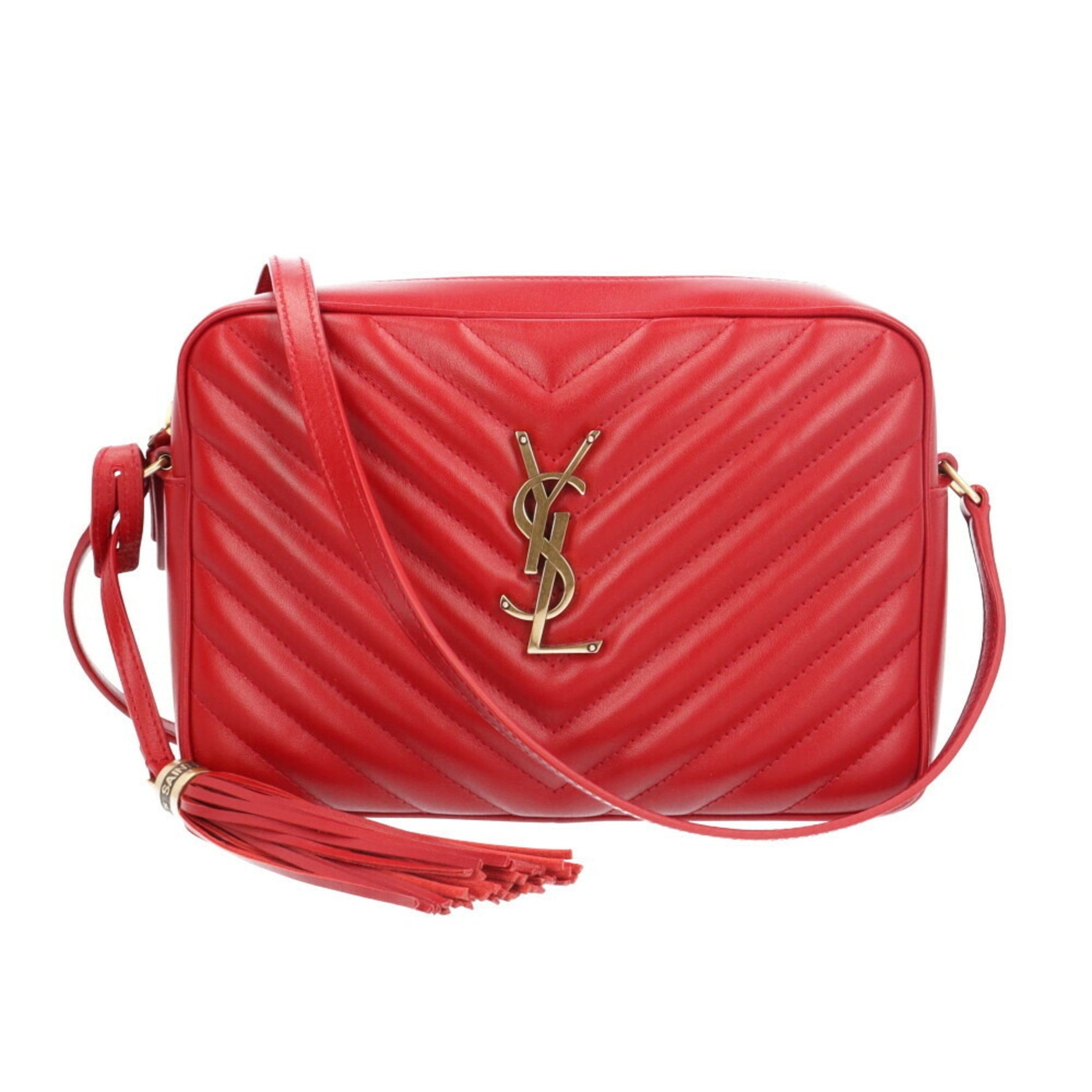 Saint Laurent Lou Camera Bag Shoulder Bag, Leather, Red, SAINT LAURENT