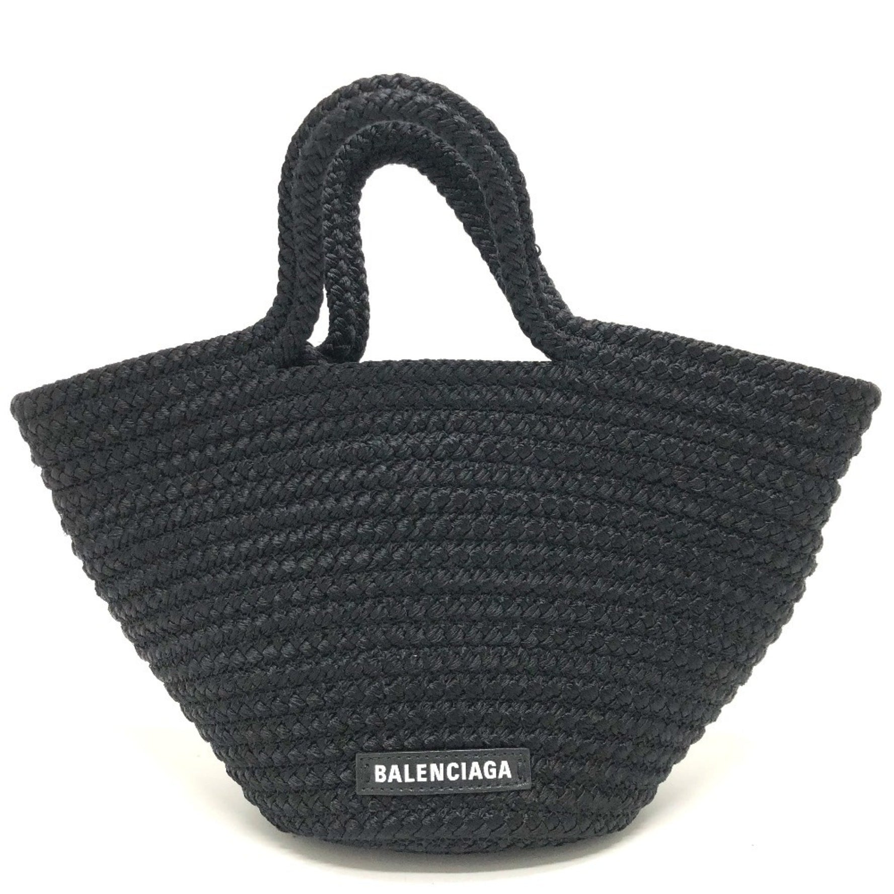 BALENCIAGA Logo Ibiza Basket Bag Small with Strap Cord Tote Summer Handbag Nylon Lambskin