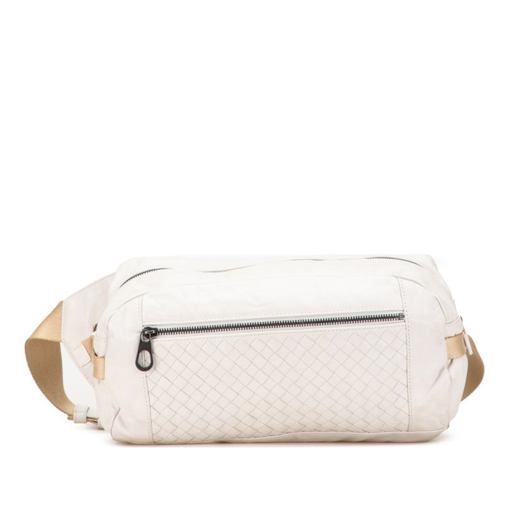 Bottega Veneta Intrecciato Waist Bag in White and Beige Leather
