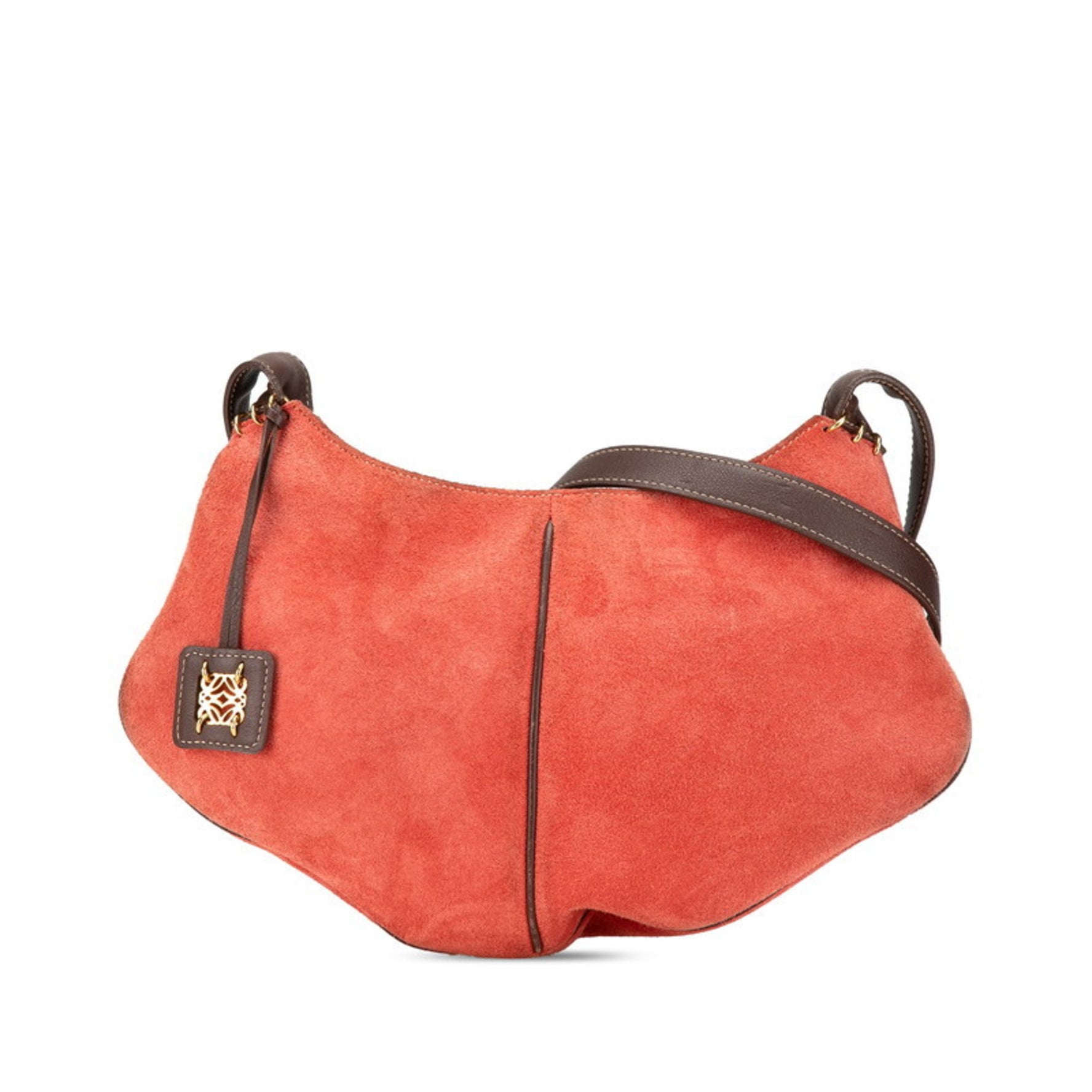 LOEWE Shoulder Bag Red Brown Suede Leather