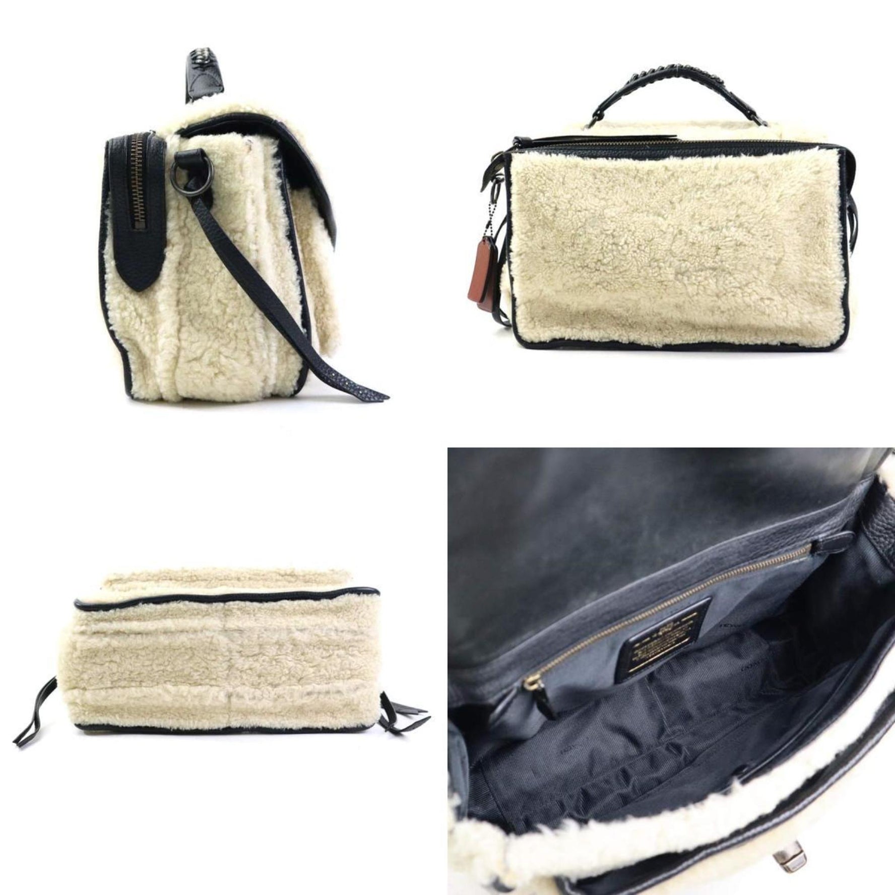 Coach shoulder bag boa leather ivory x black men's
