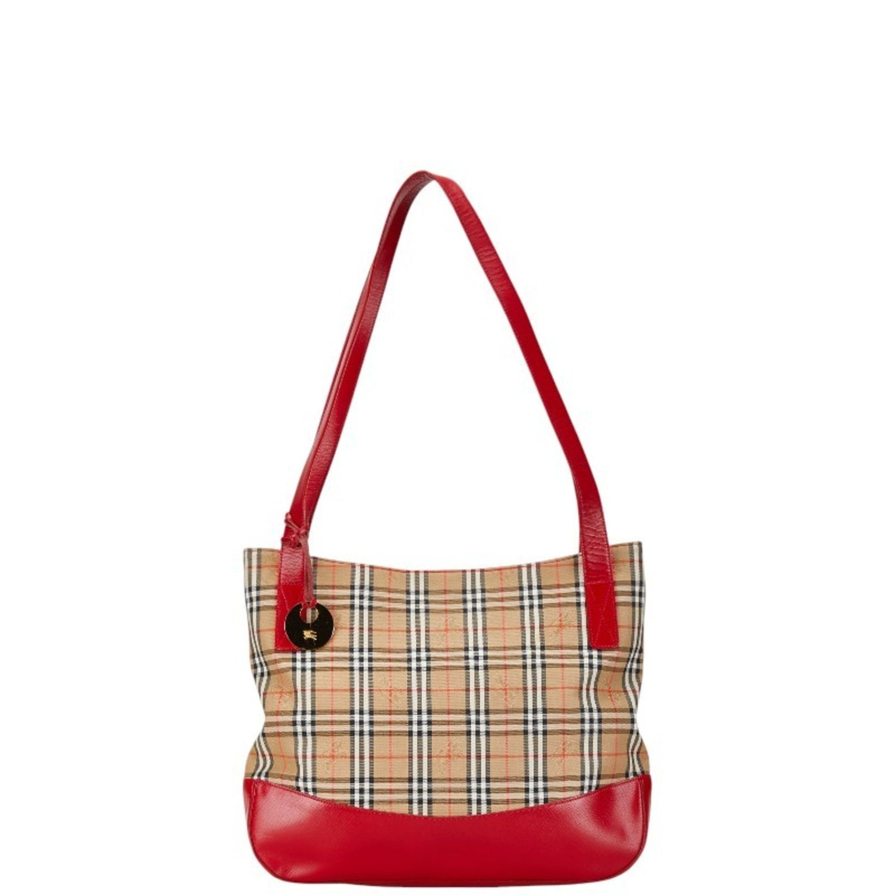 Burberry Nova Check Shadow Horse Tote Bag Shoulder Beige Red Canvas Leather