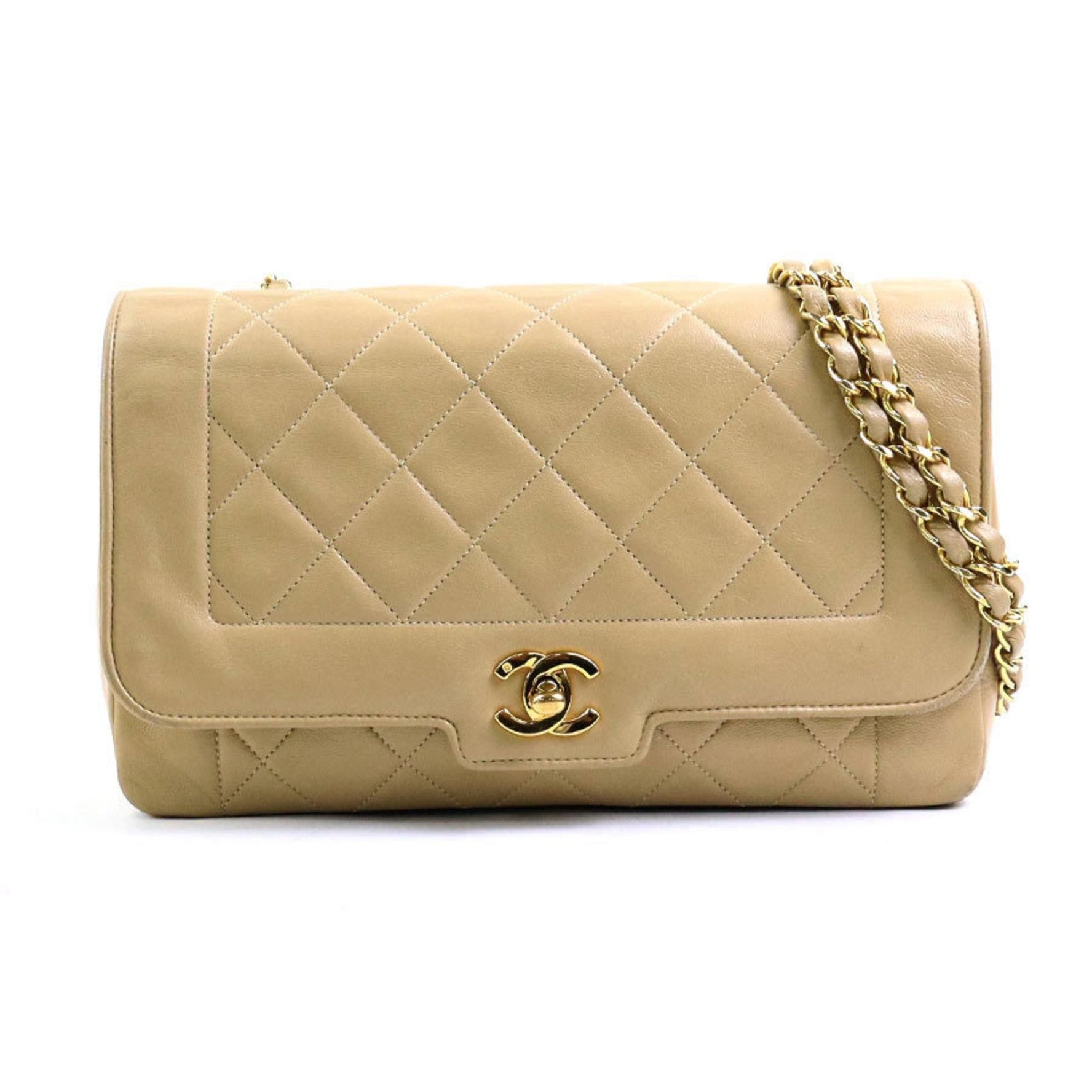 CHANEL Shoulder Bag Matelasse Leather/Metal Beige/Gold