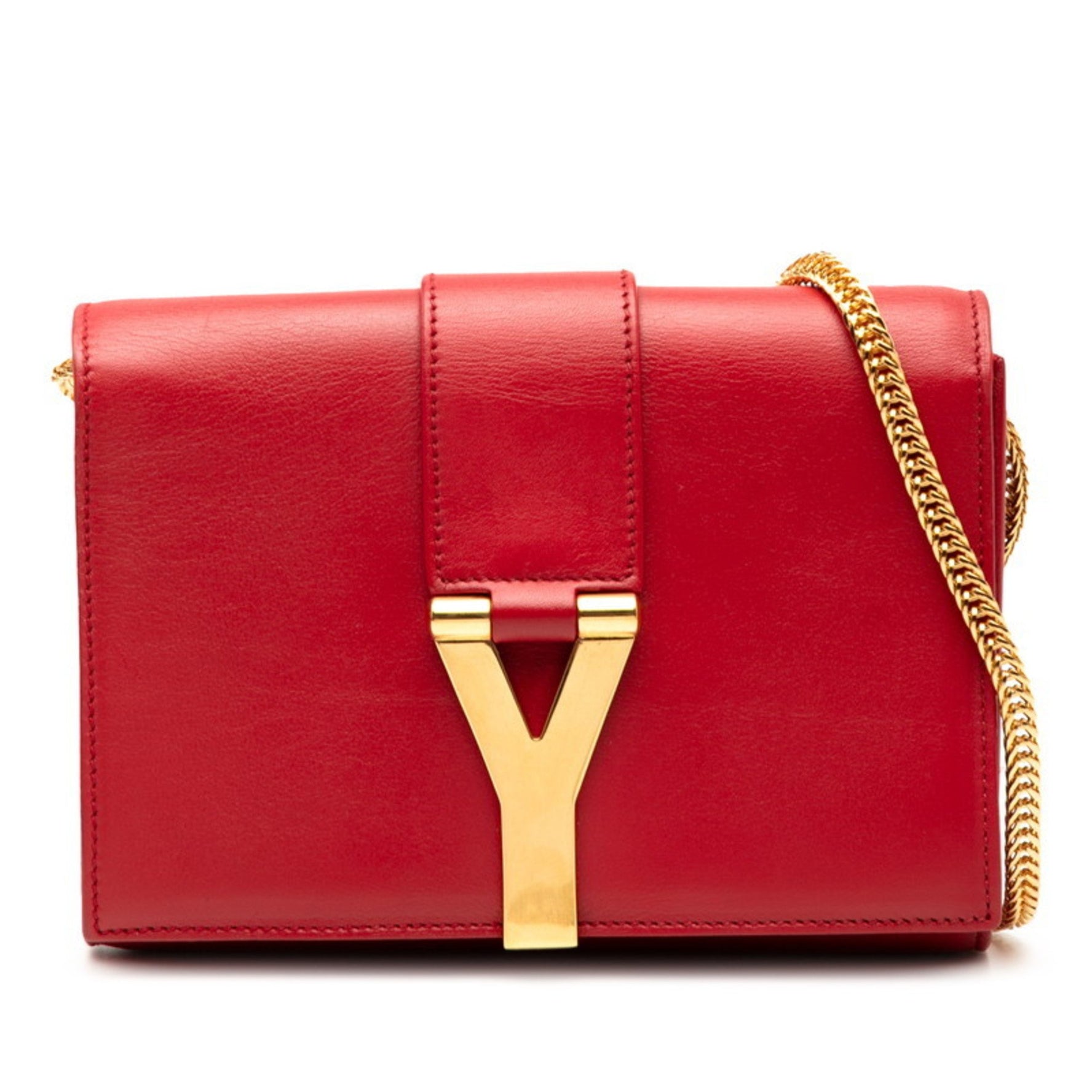 Saint Laurent Classic Y-Line Satchel Small Chain Shoulder Bag Red Leather SAINT LAURENT