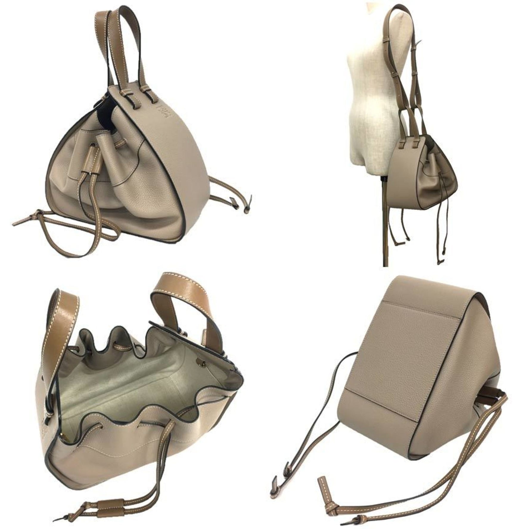 LOEWE Compact Drawstring Handbag Crossbody HAMMOCK Hammock Shoulder Bag Greige