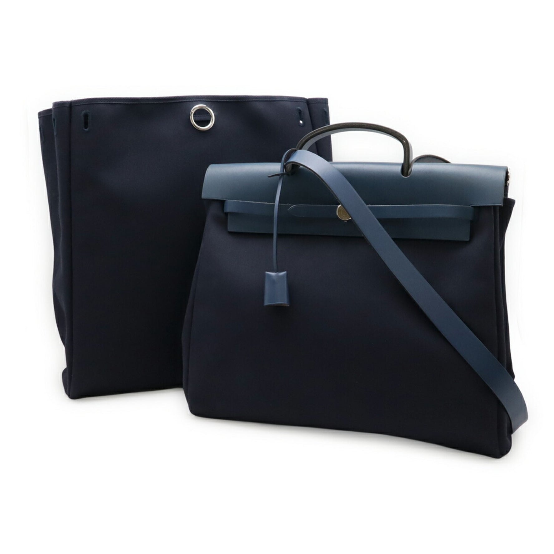 HERMES Hermès Air Bag MM Handbag/Shoulder Bag, Toile Officier Leather, Blue, F Stamp