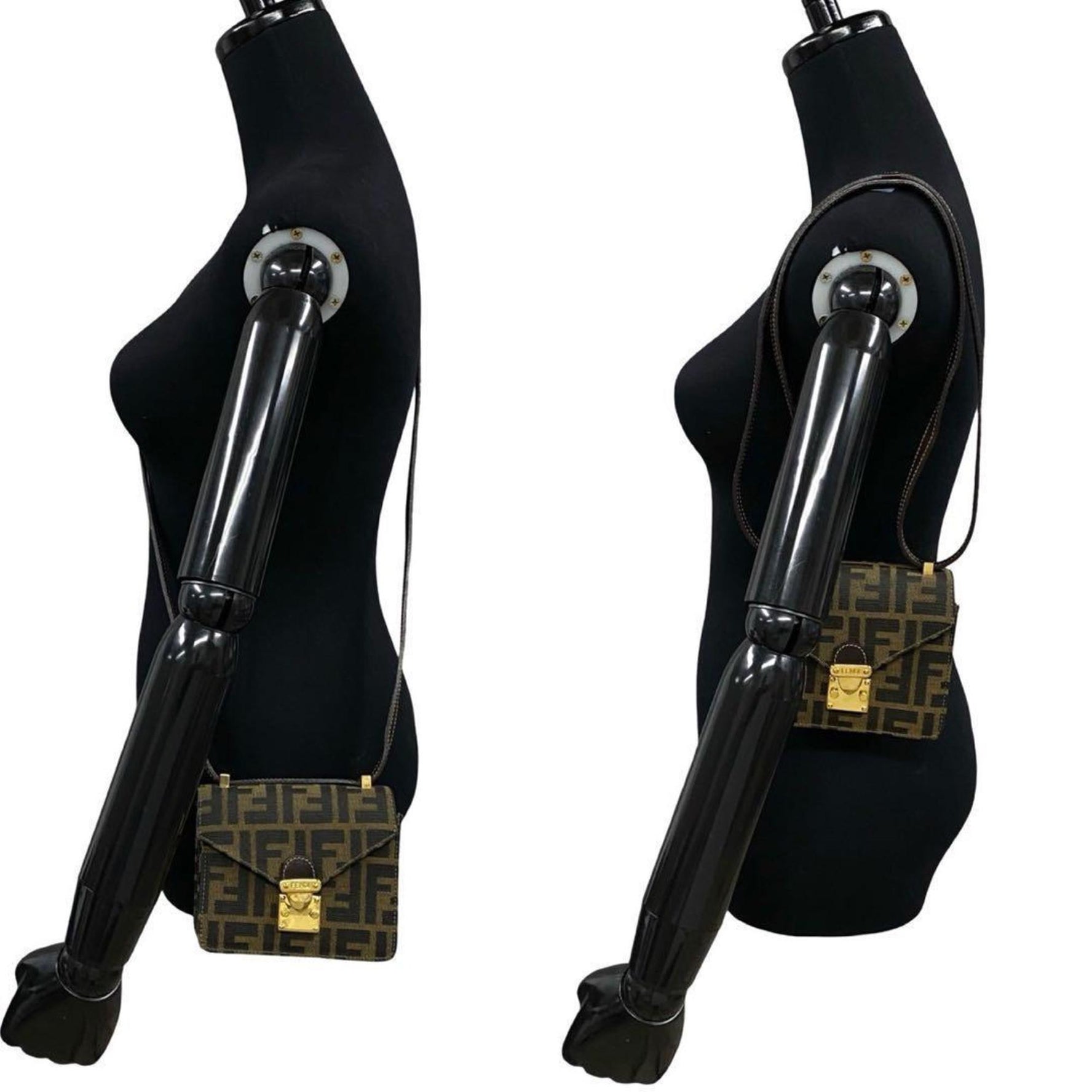 FENDI Zucca FF pattern canvas and leather mini semi-shoulder bag/pouch in black