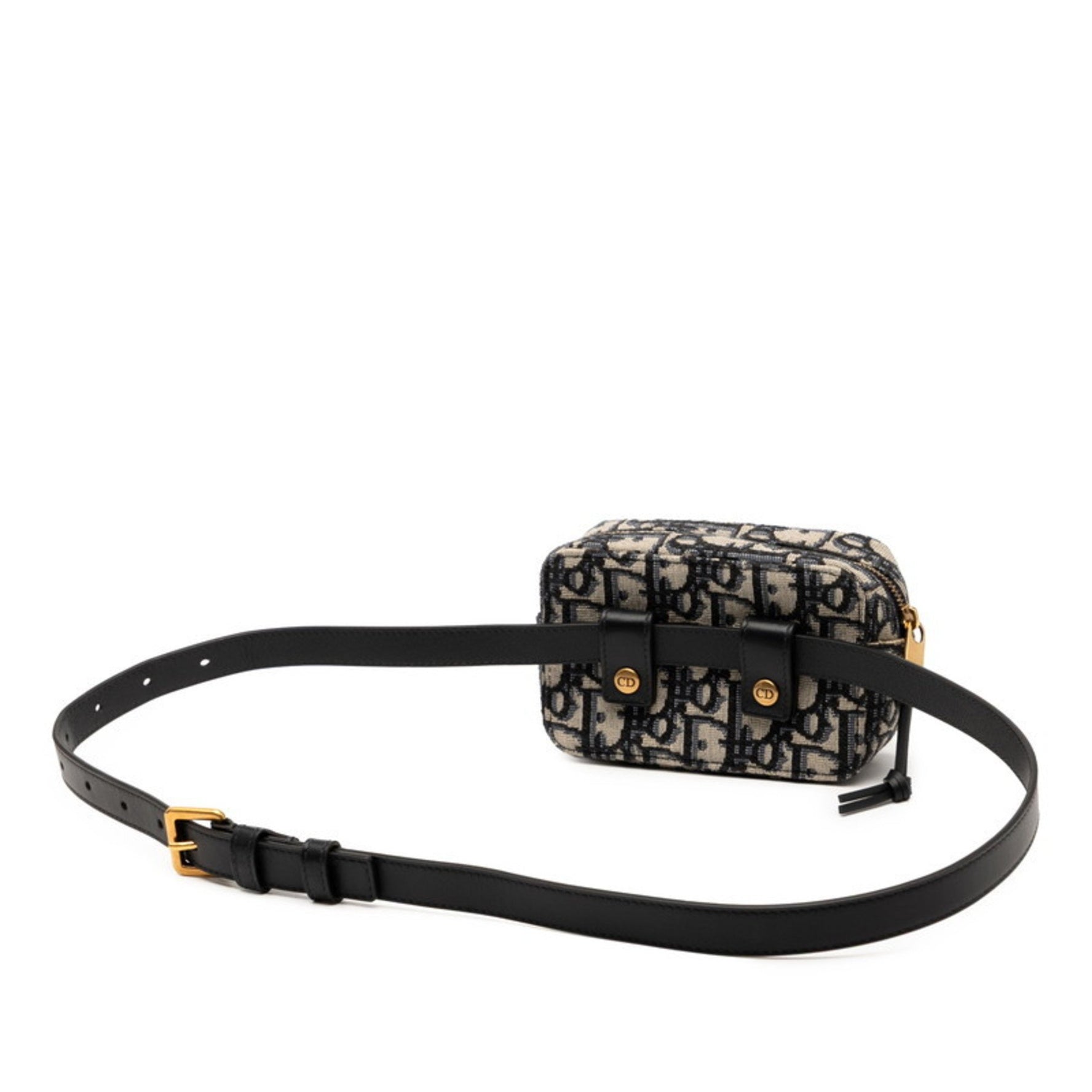 Christian Dior Dior Oblique Waist Bag, Pouch, Beige, Navy, Canvas, Leather