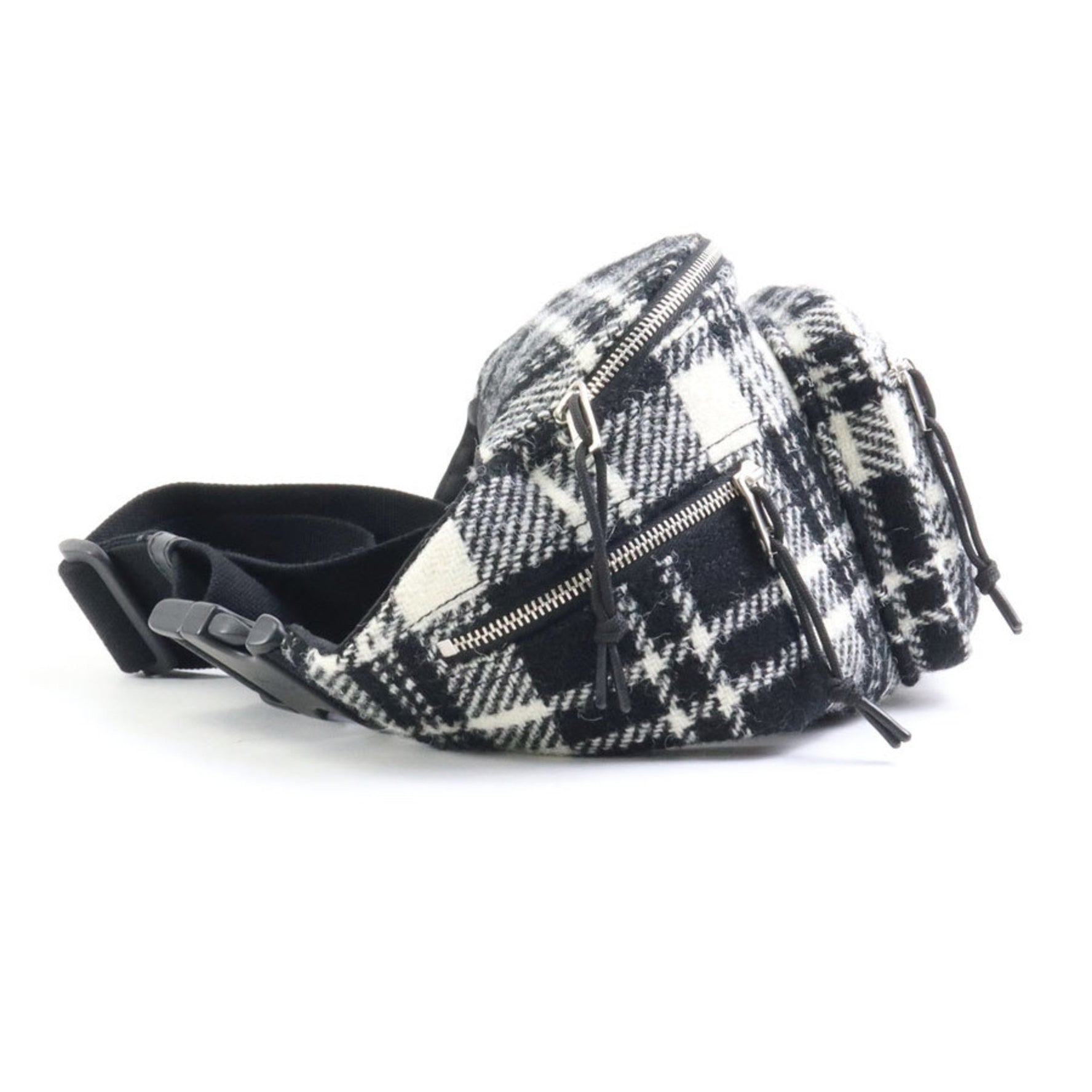 Saint Laurent Body Bag Waist Pouch Wool Black x White