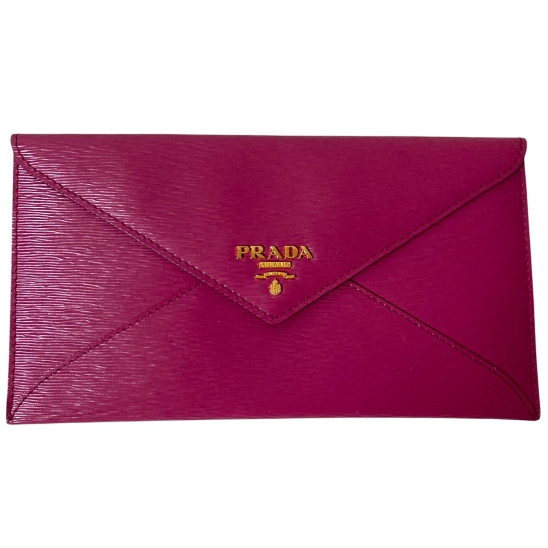 PRADA Envelope Leather Long Wallet, Red