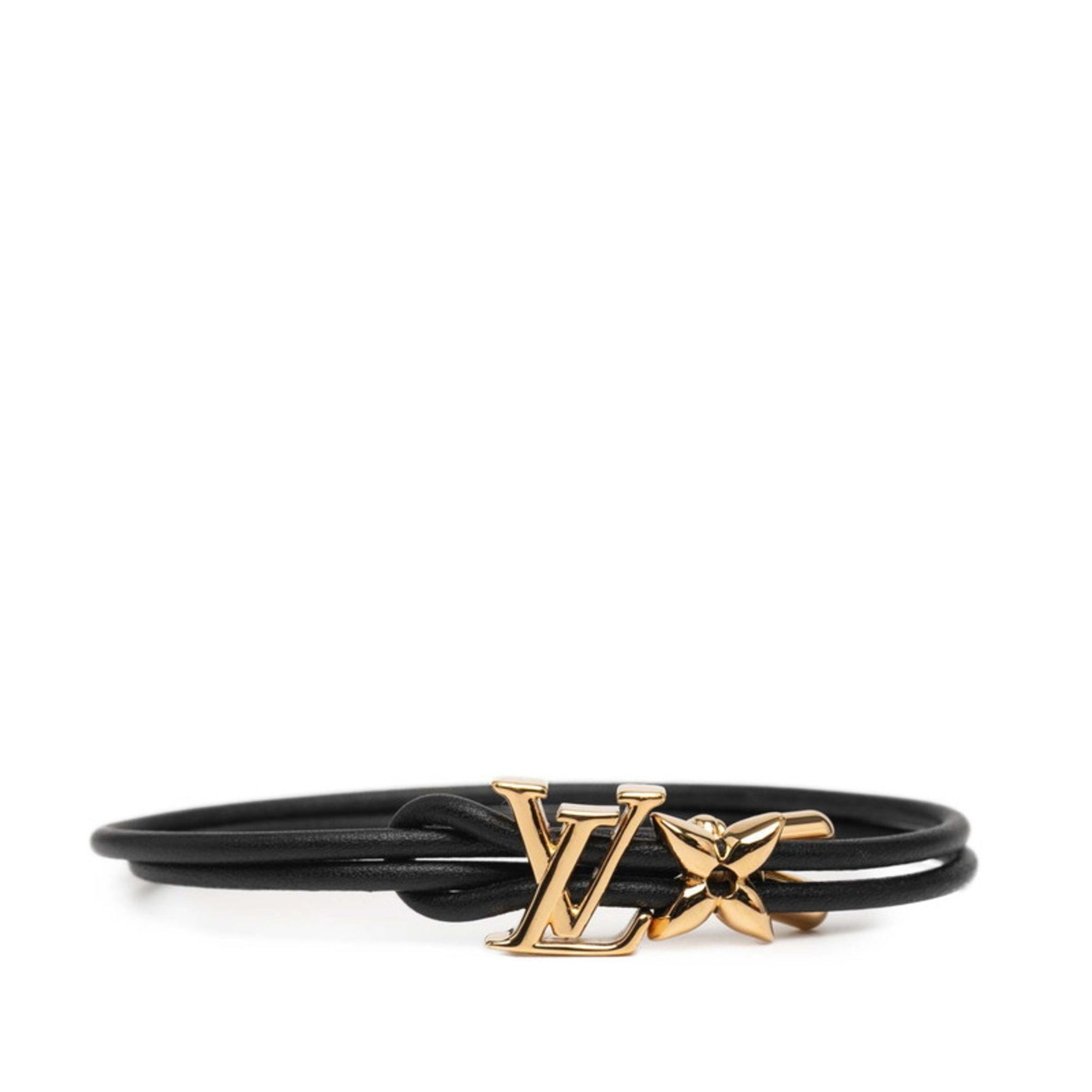 Louis Vuitton Monogram Bracelet LV Bloom Black Gold Plated Leather LOUIS VUITTON